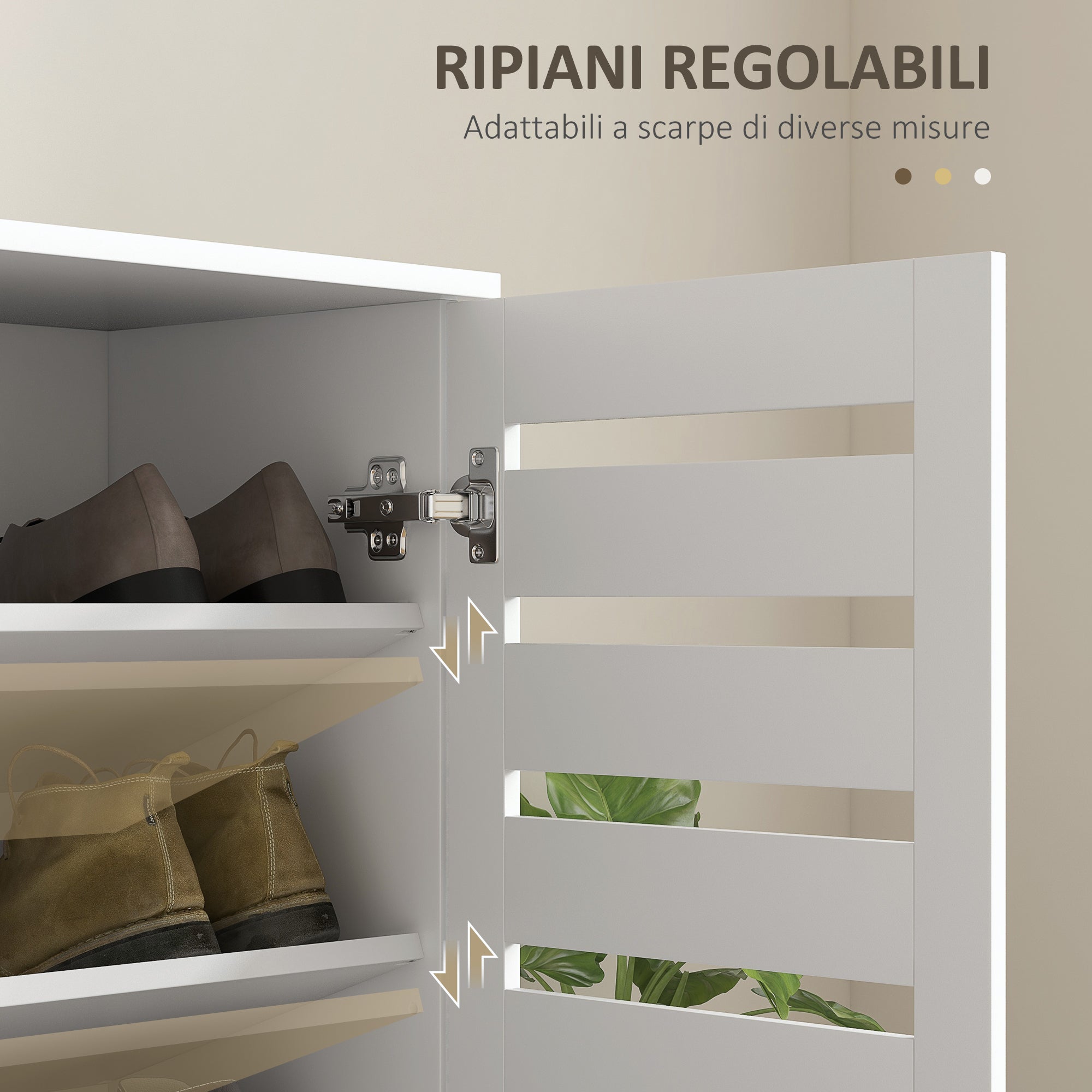 5-Level Shoe Rack with 4 Adjustable Shelves and Slatted Doors, Modern Space-Saving Shoe Organizer in Wood, 76x33x98 cm, White