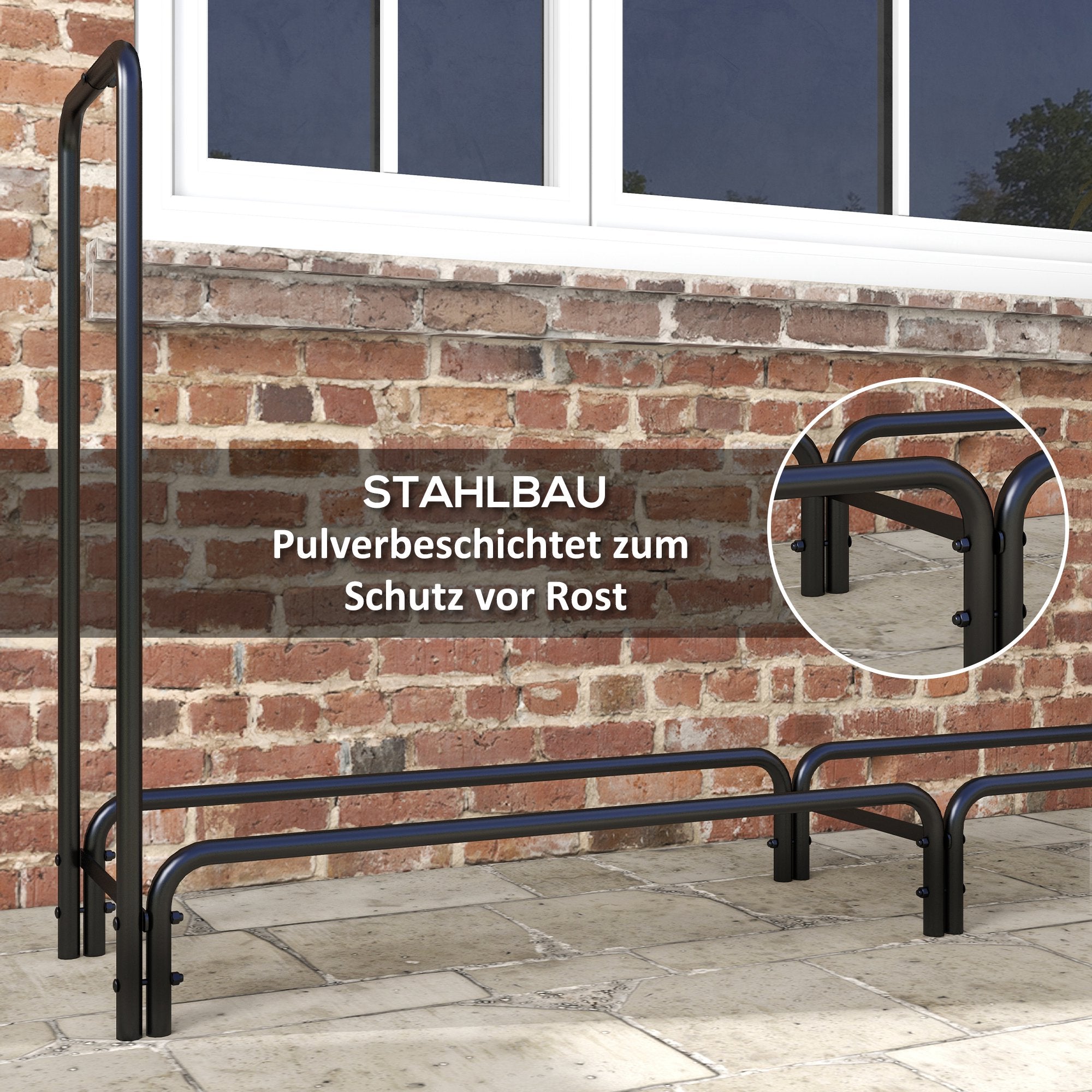 Firewood Rack 200 x 36 x 99 cm Log Rack with Water-Resistant Cover, Adjustable Firewood Storage for Garden, Patio, Metal, Black