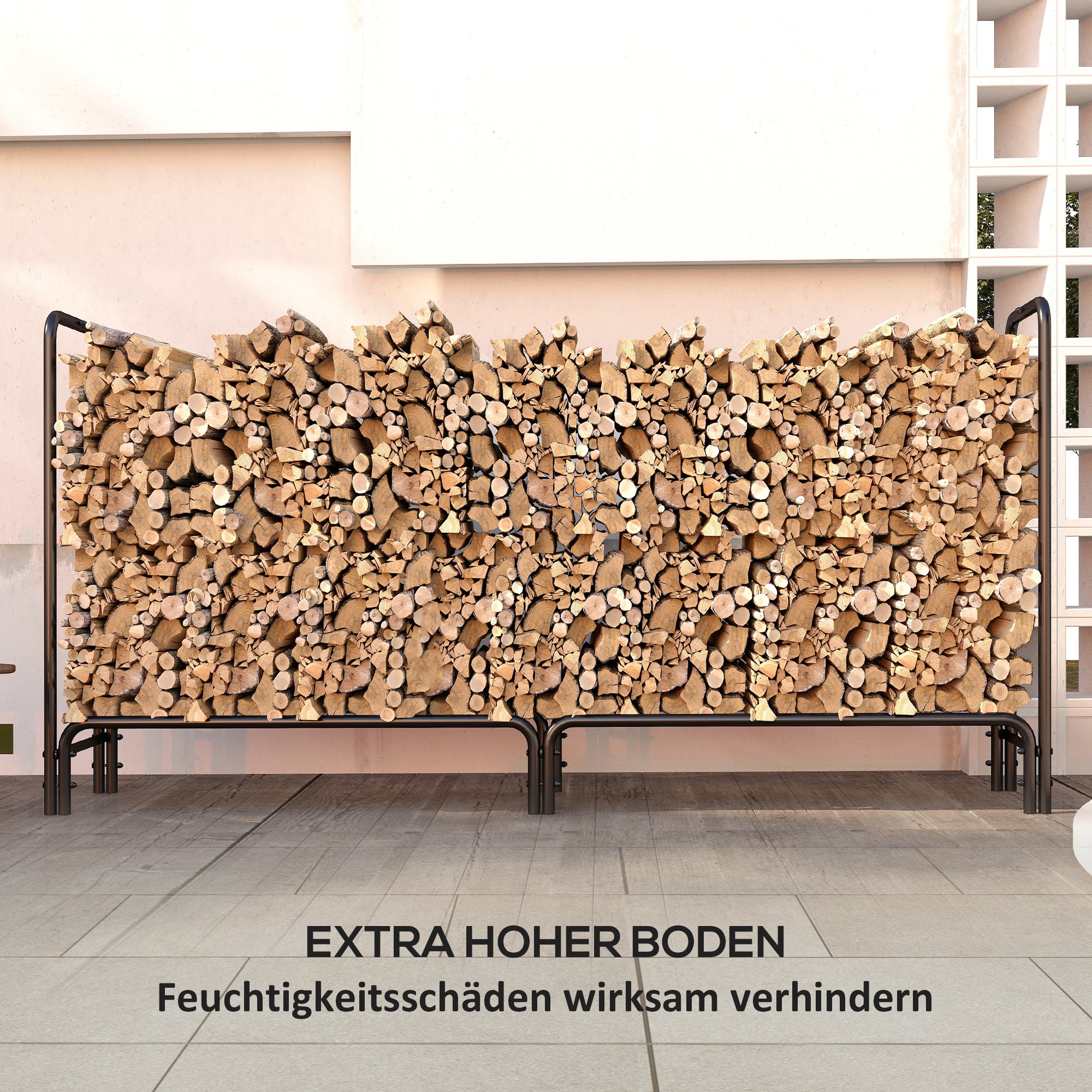 Firewood Rack 200 x 36 x 99 cm Log Rack with Water-Resistant Cover, Adjustable Firewood Storage for Garden, Patio, Metal, Black