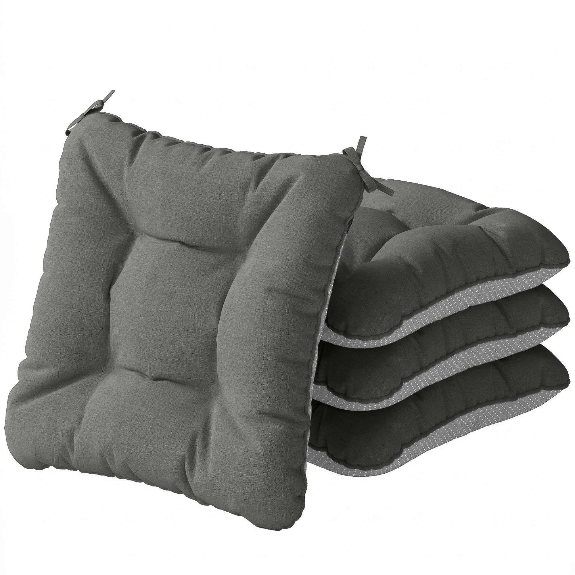 4-Pack Outdoor Chair Cushions with Ties & Non-Slip Back, Water-Resistant, UV30+ Protection, 15.6 x 15.6 x 4 in (39.5 x 39.5 x 10 cm) — Dark Gray