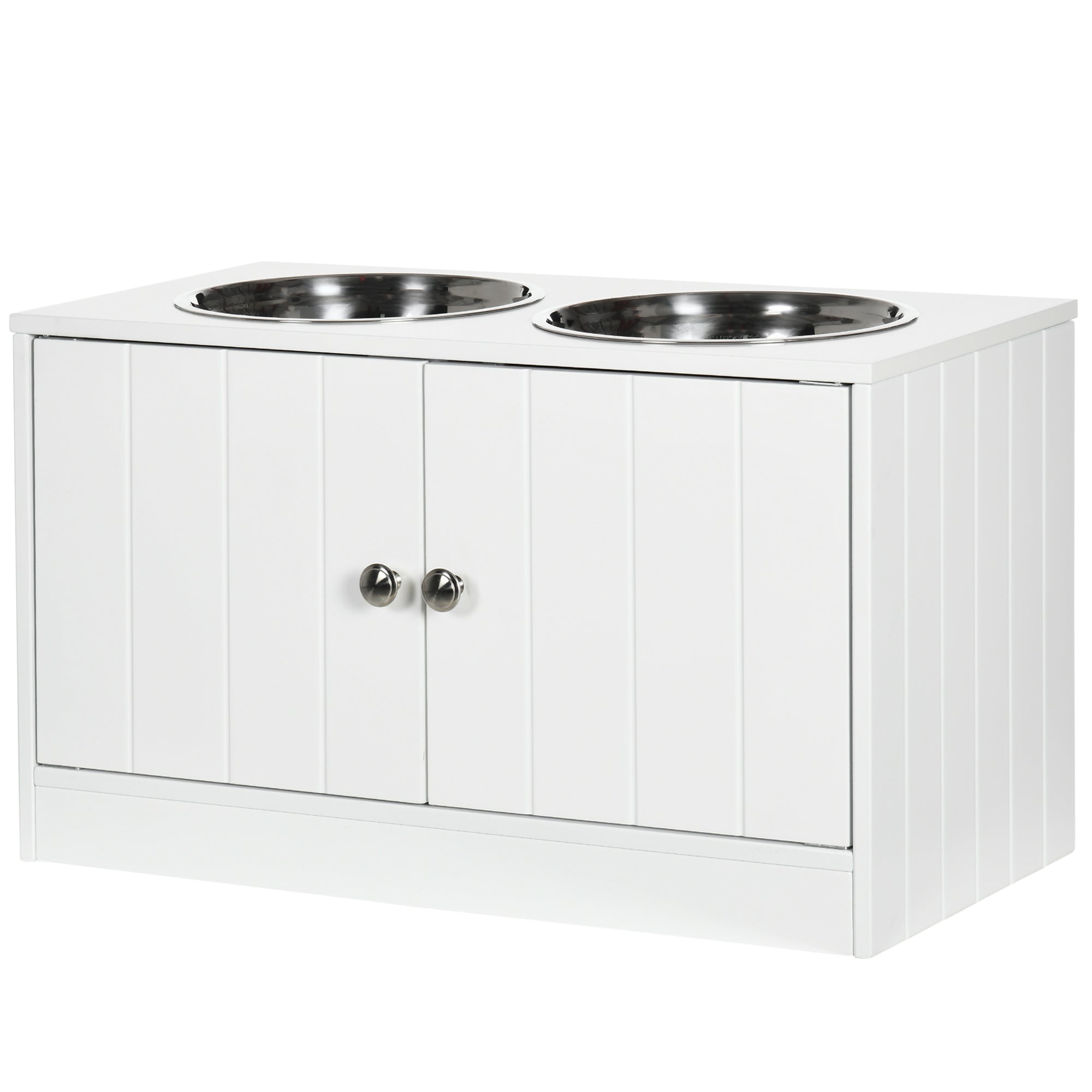 Elevated Dog Bowl Feeding Station with Storage Water Bowl 2 x 2000ml Stainless Steel Bowls Feeding Bowl Dog Bowls Feeding Station for Large Dogs Cats White
