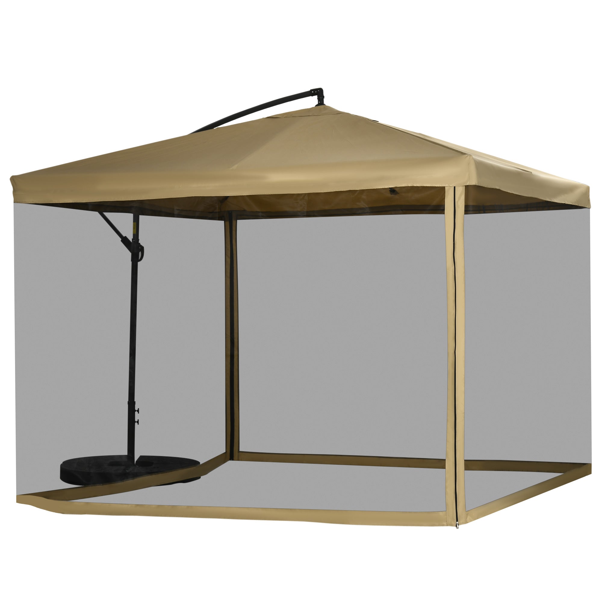 Cantilever Umbrella, 295 x 295 cm Sun Umbrella with Net Sides, Tilt Market Umbrella, Garden Umbrella with Umbrella Weight, for Patio, Balcony, Steel, Polyester Beige