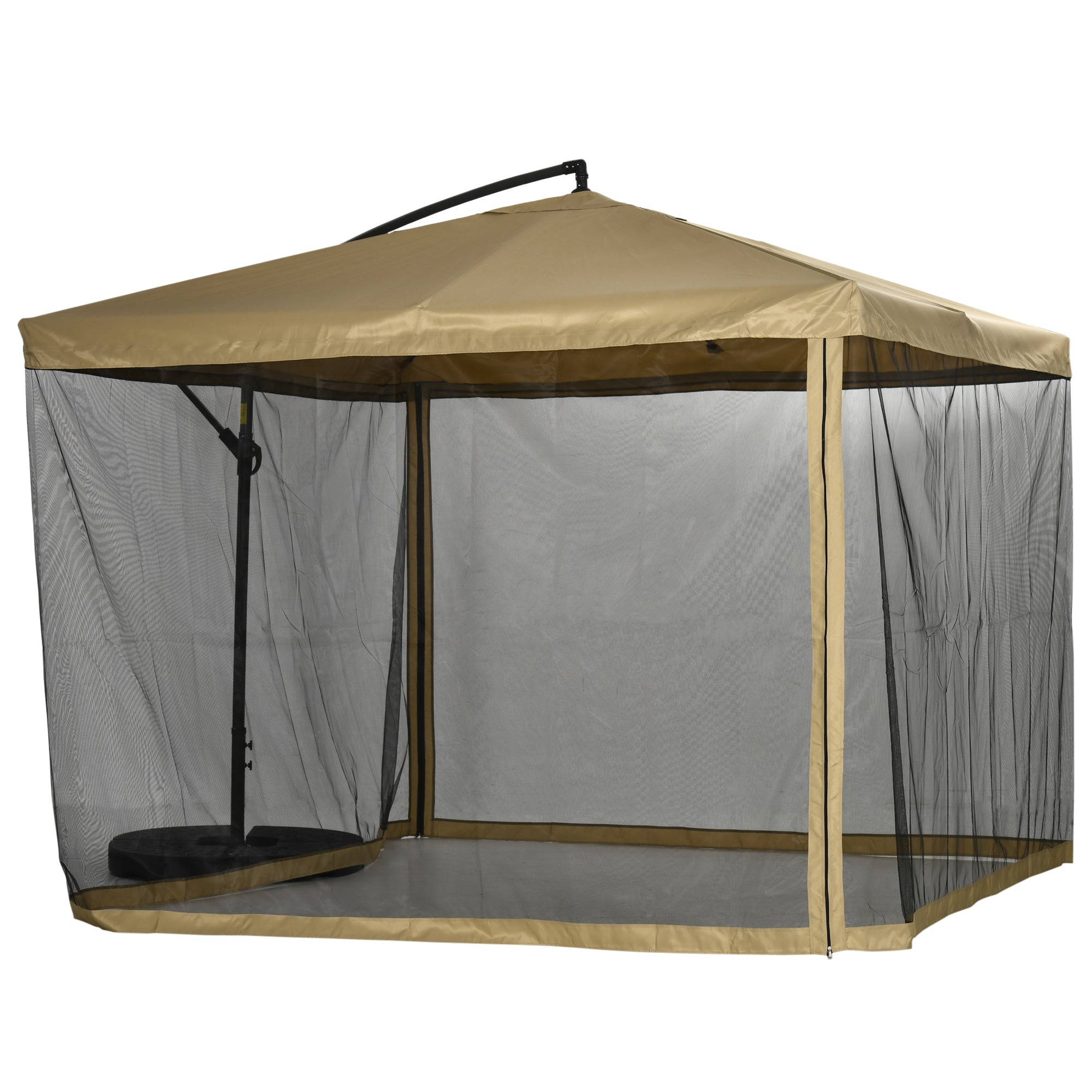 Cantilever Umbrella, 295 x 295 cm Sun Umbrella with Net Sides, Tilt Market Umbrella, Garden Umbrella with Umbrella Weight, for Patio, Balcony, Steel, Polyester Beige