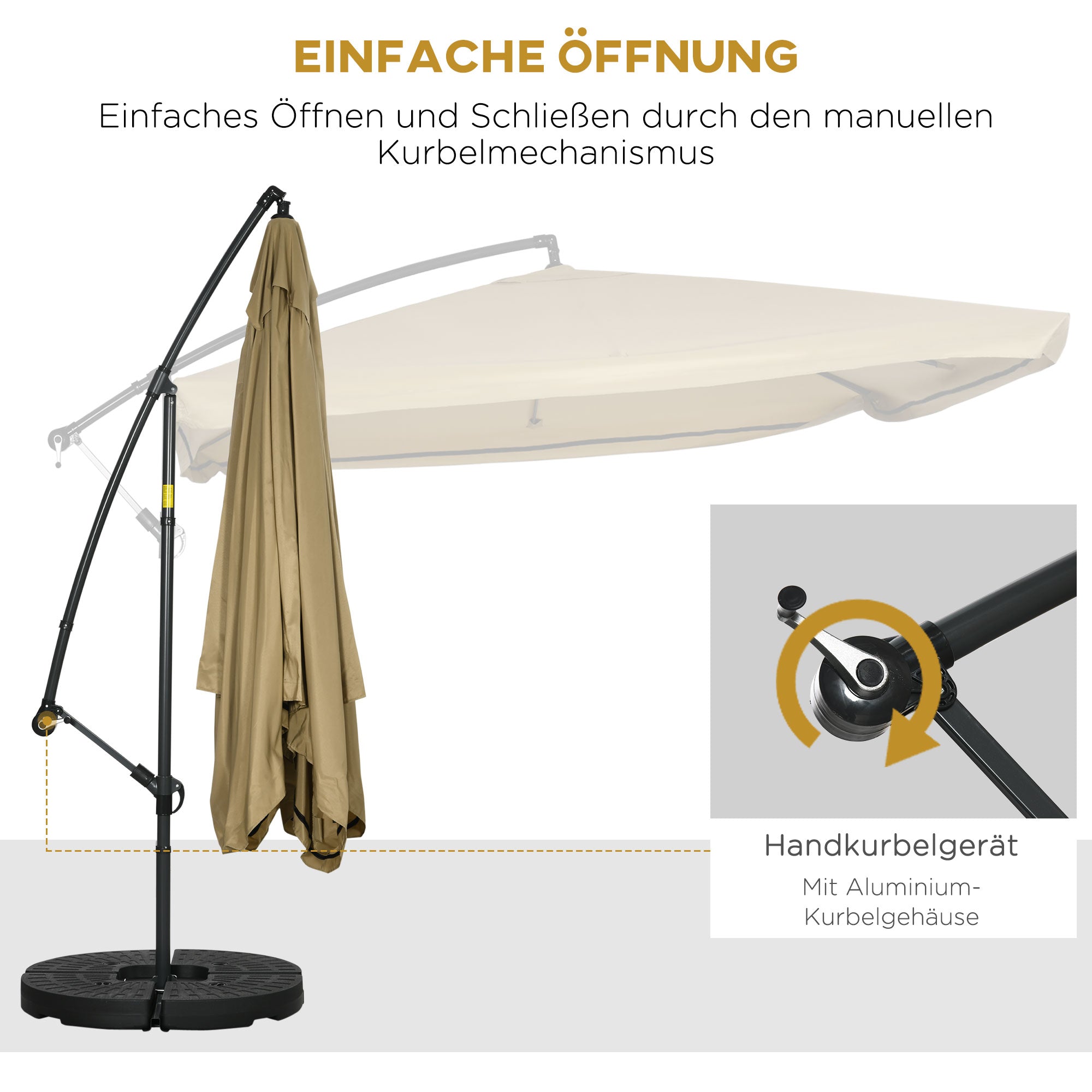 Cantilever Umbrella, 295 x 295 cm Sun Umbrella with Net Sides, Tilt Market Umbrella, Garden Umbrella with Umbrella Weight, for Patio, Balcony, Steel, Polyester Beige