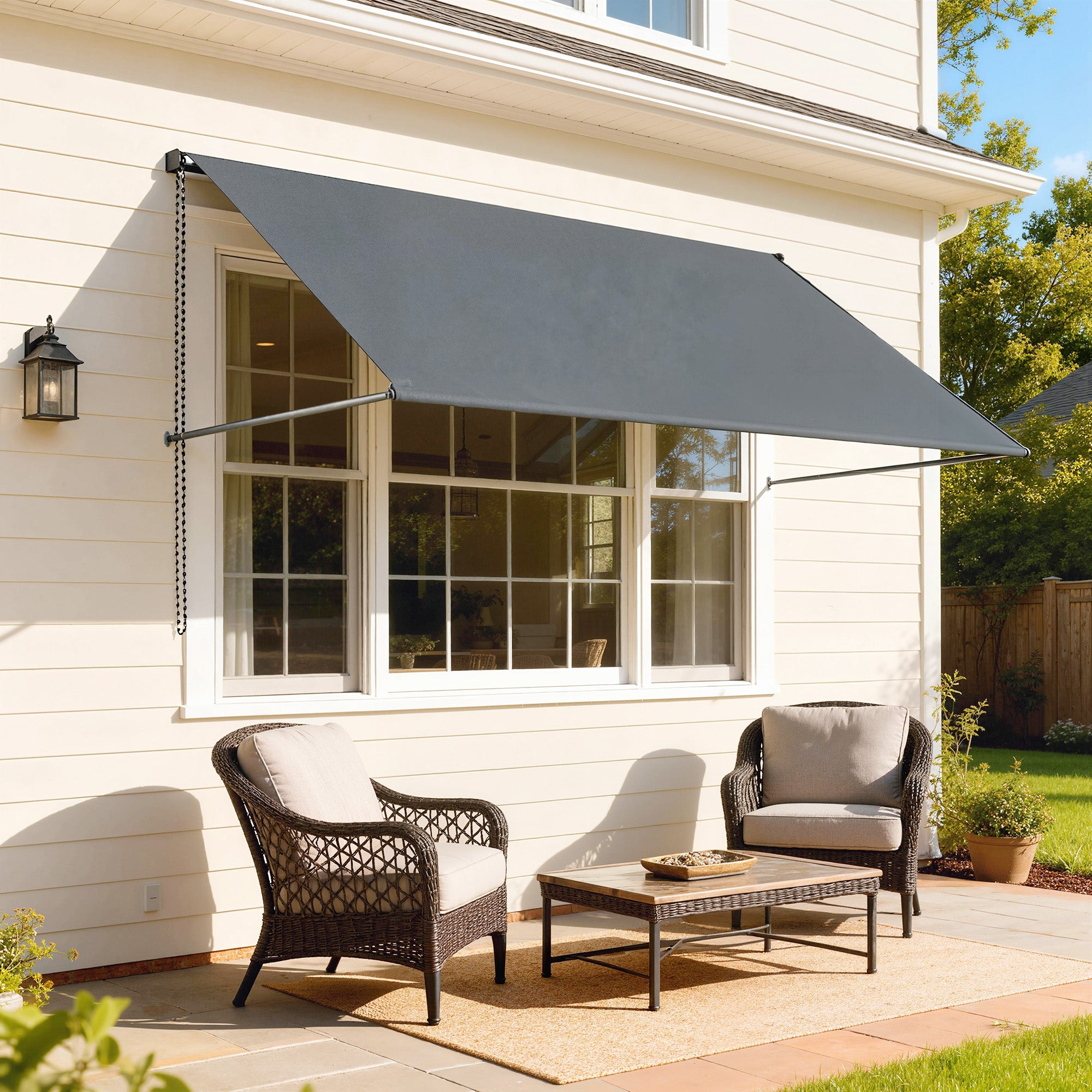 Manual Retractable Awning, Adjustable Tilt, 195 x 120 cm (76.8" x 47.2"), Aluminum & Polyester, Dark Gray