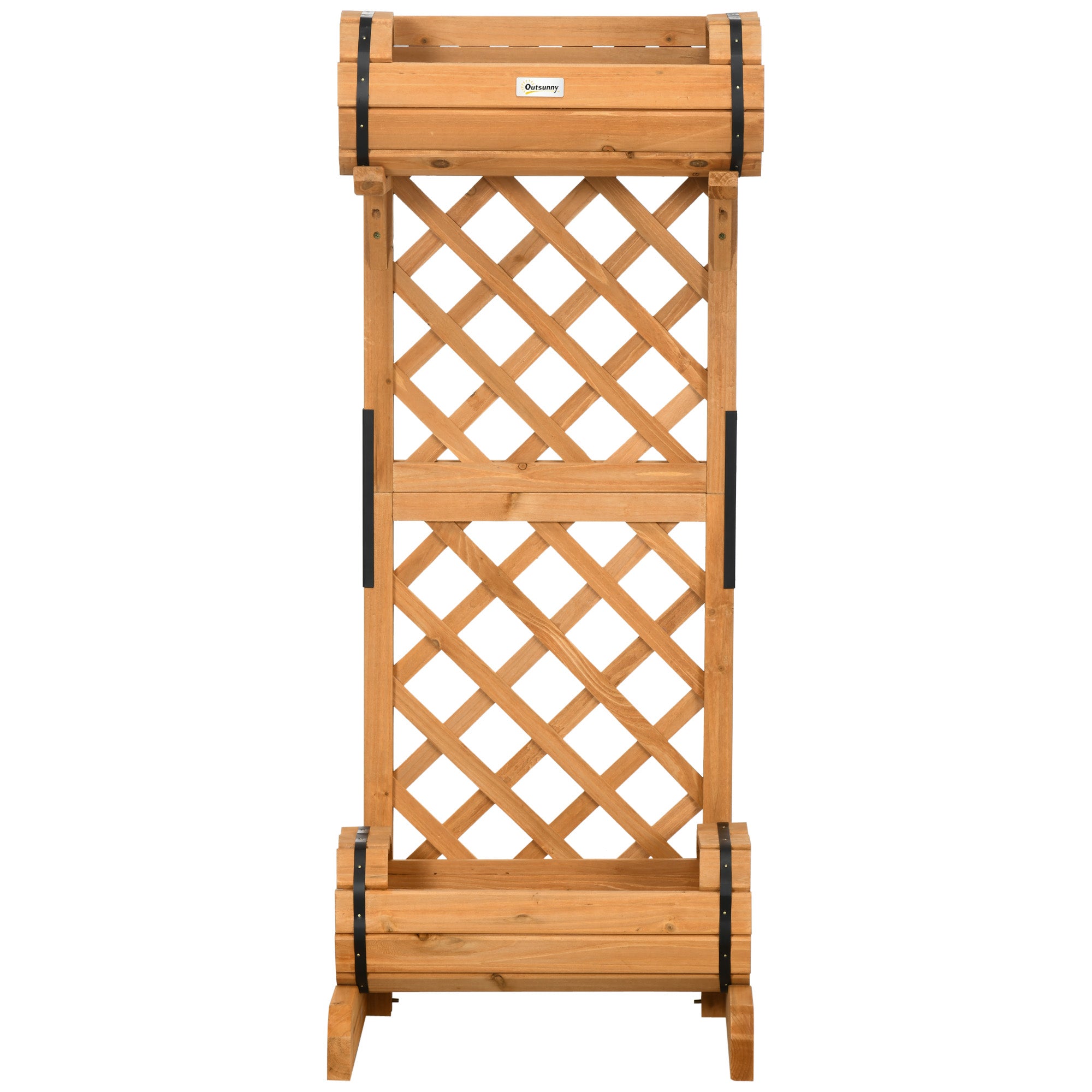 Half Barrel Brown Planter Box made of Pine Wood with Trellis for Climbing Plants, 45x35x112 cm