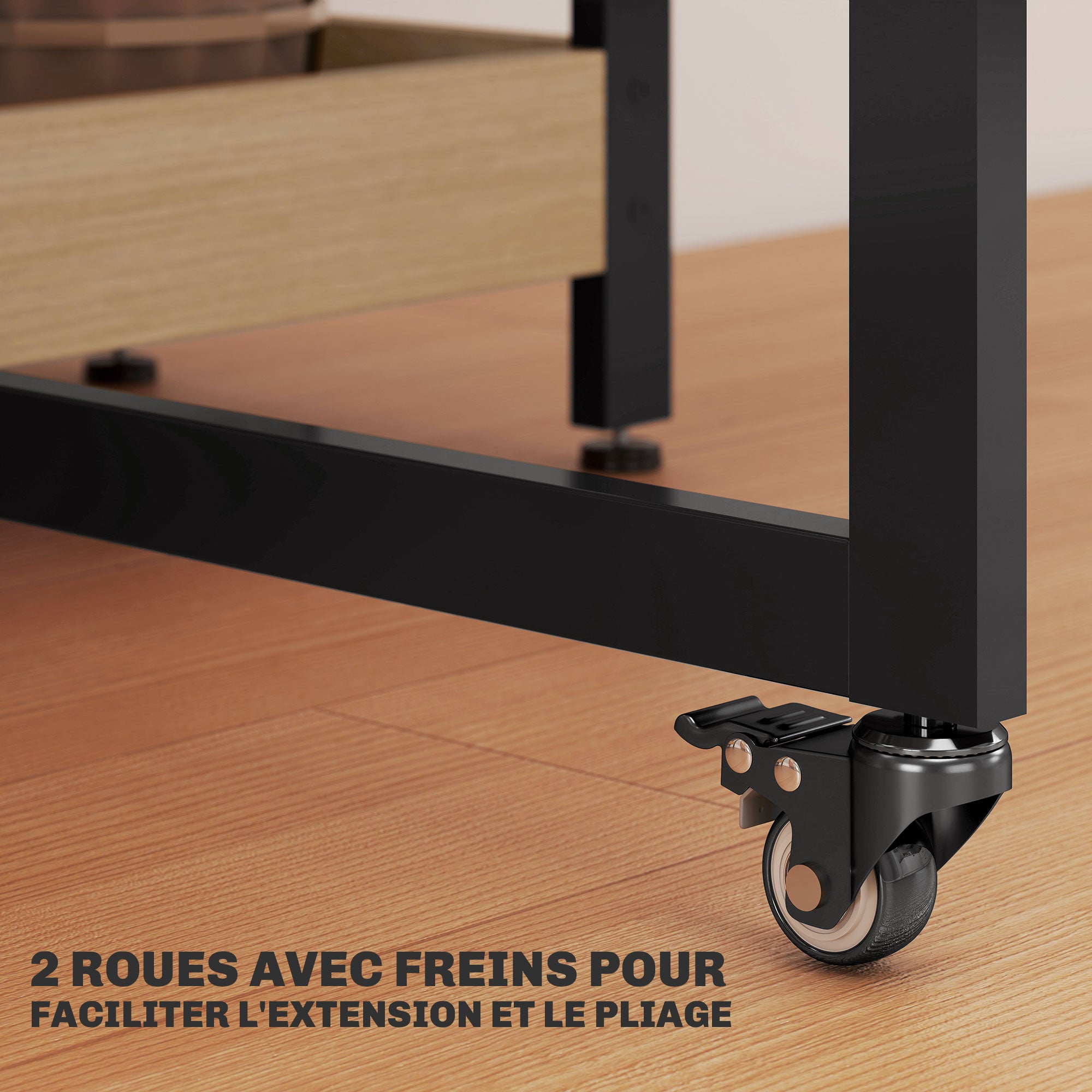 Folding Dining Table, Rectangular Extendable Kitchen Table on Wheels for up to 4 People with Open Compartments, for Small Spaces, Dining Room, Oak