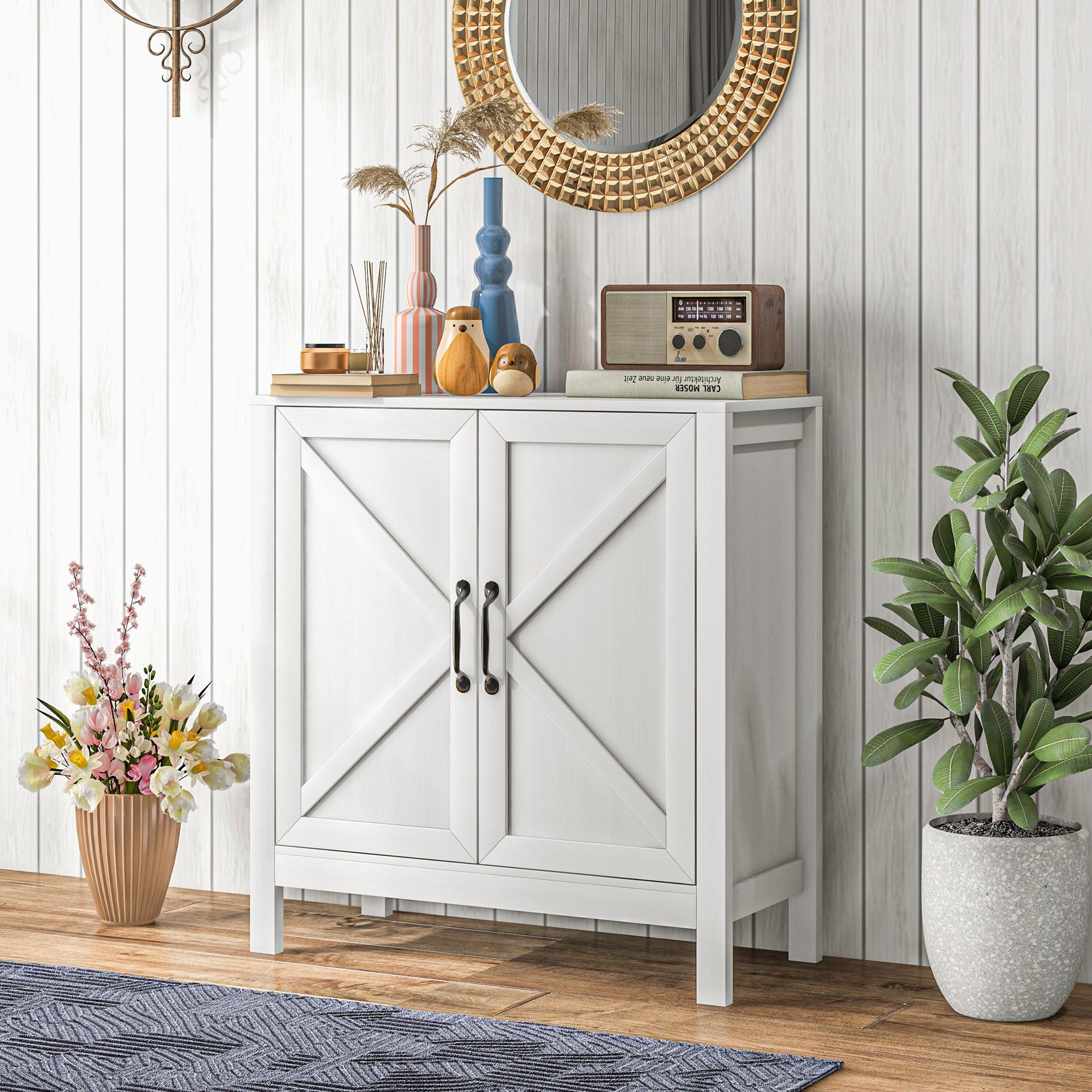 Modern Living Room Sideboard with Adjustable Shelf and Anti-Tip Design for Kitchen Dining Room Bedroom Hallway 80x35x85 cm White
