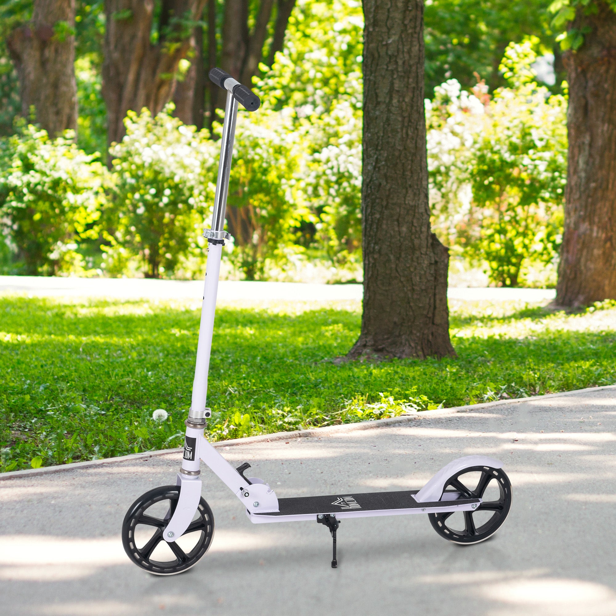Folding Scooter for Kids 7-14 Years Adjustable Height Handlebar 4 Levels with Brake 88x37x100 cm White