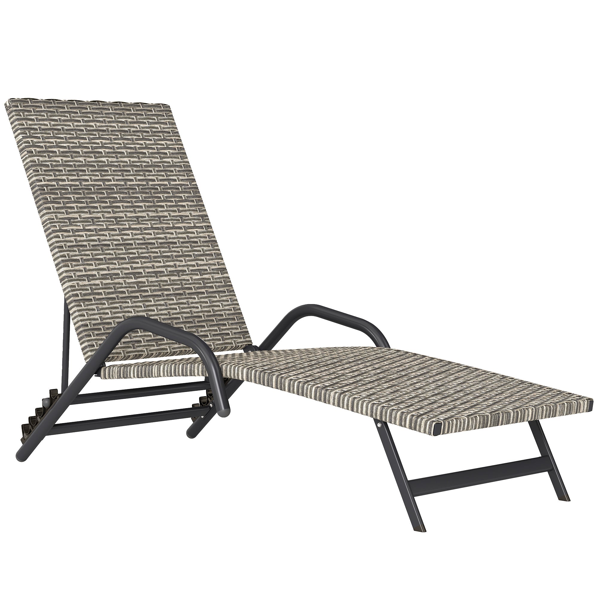 Braided Resin Sun Lounger, Reclining Outdoor Garden Sunbed, Adjustable in 4 levels, S-shaped, for camping pool terrace, 156 x 62 x 96 cm, brown