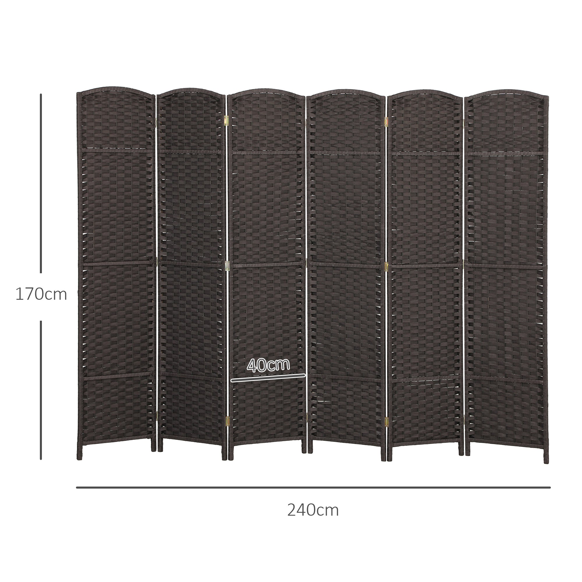 6-Panel 240x170 cm Room Divider Folding Privacy Screen for Living Room Bedroom Office Brown