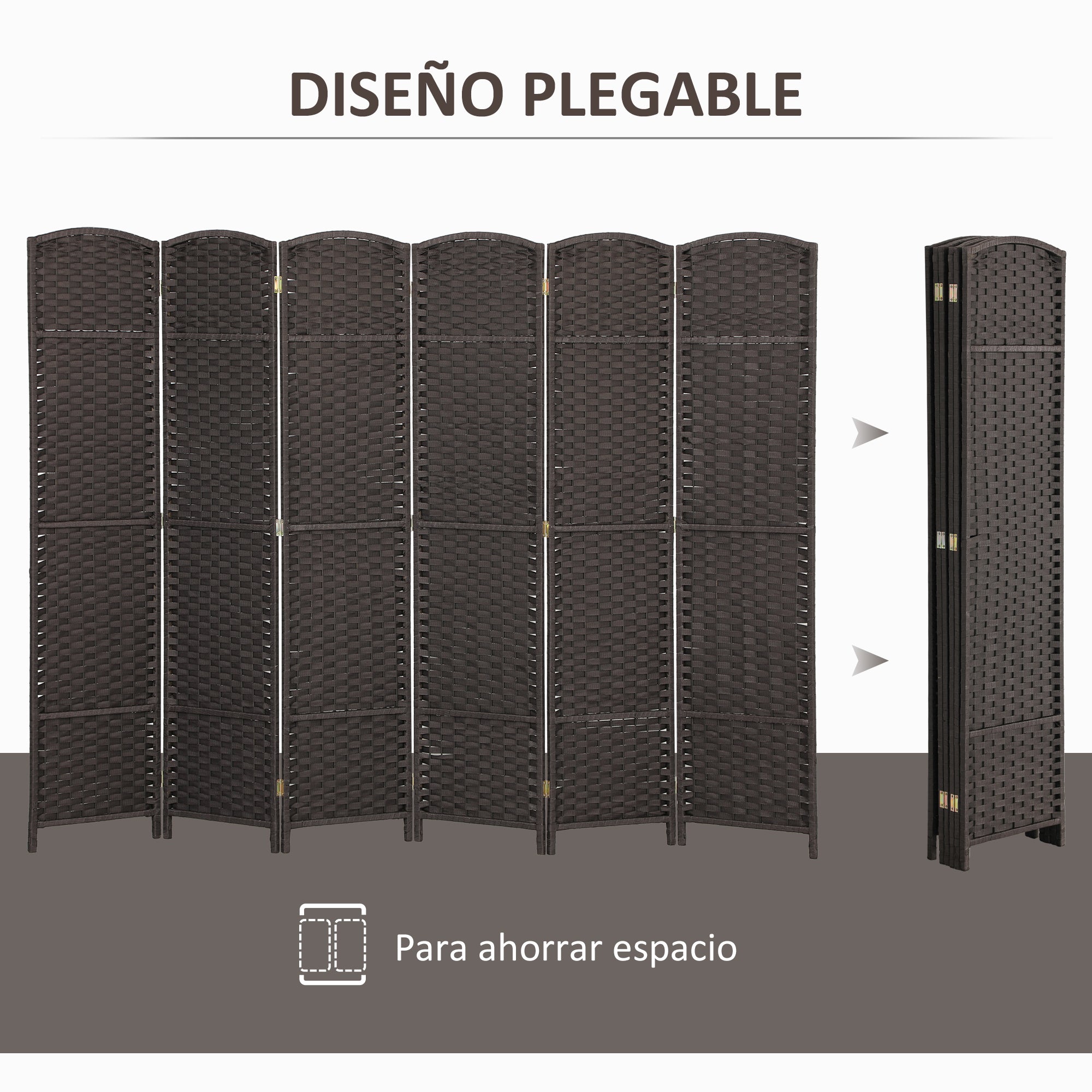 6-Panel 240x170 cm Room Divider Folding Privacy Screen for Living Room Bedroom Office Brown