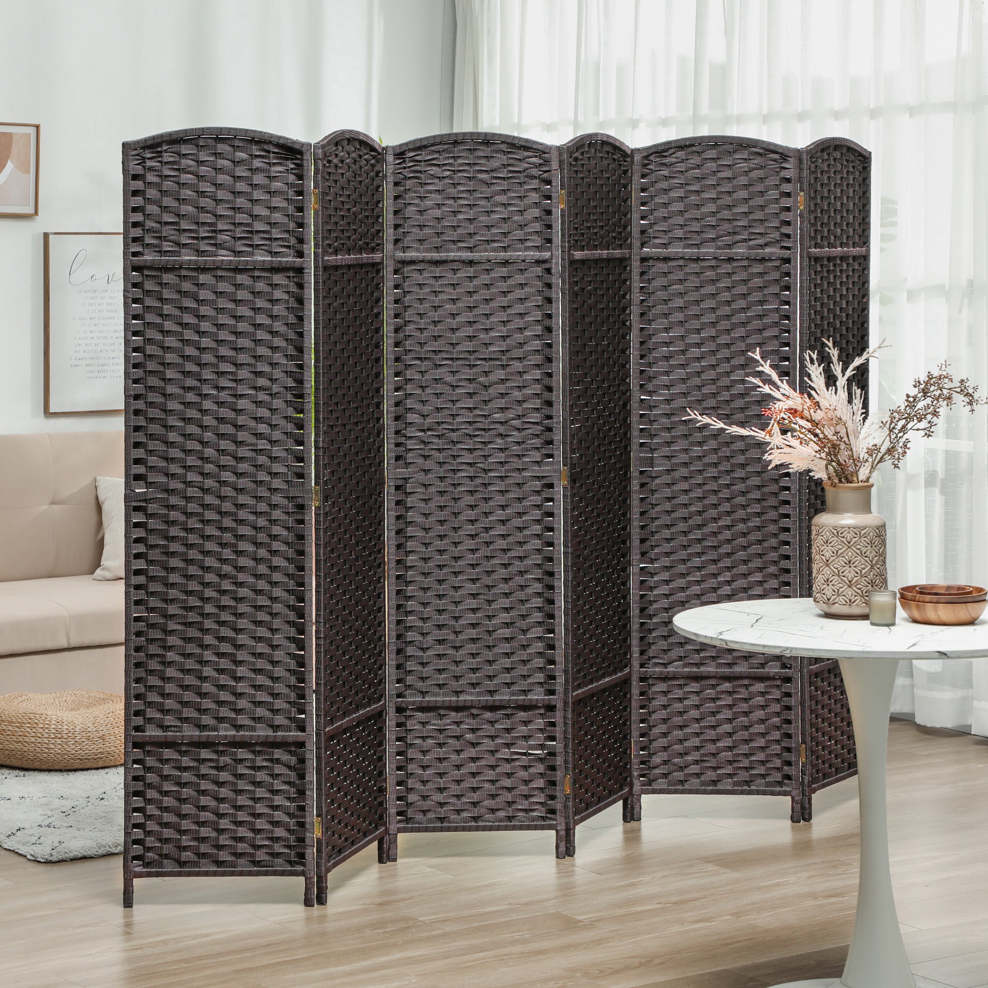 6-Panel 240x170 cm Room Divider Folding Privacy Screen for Living Room Bedroom Office Brown