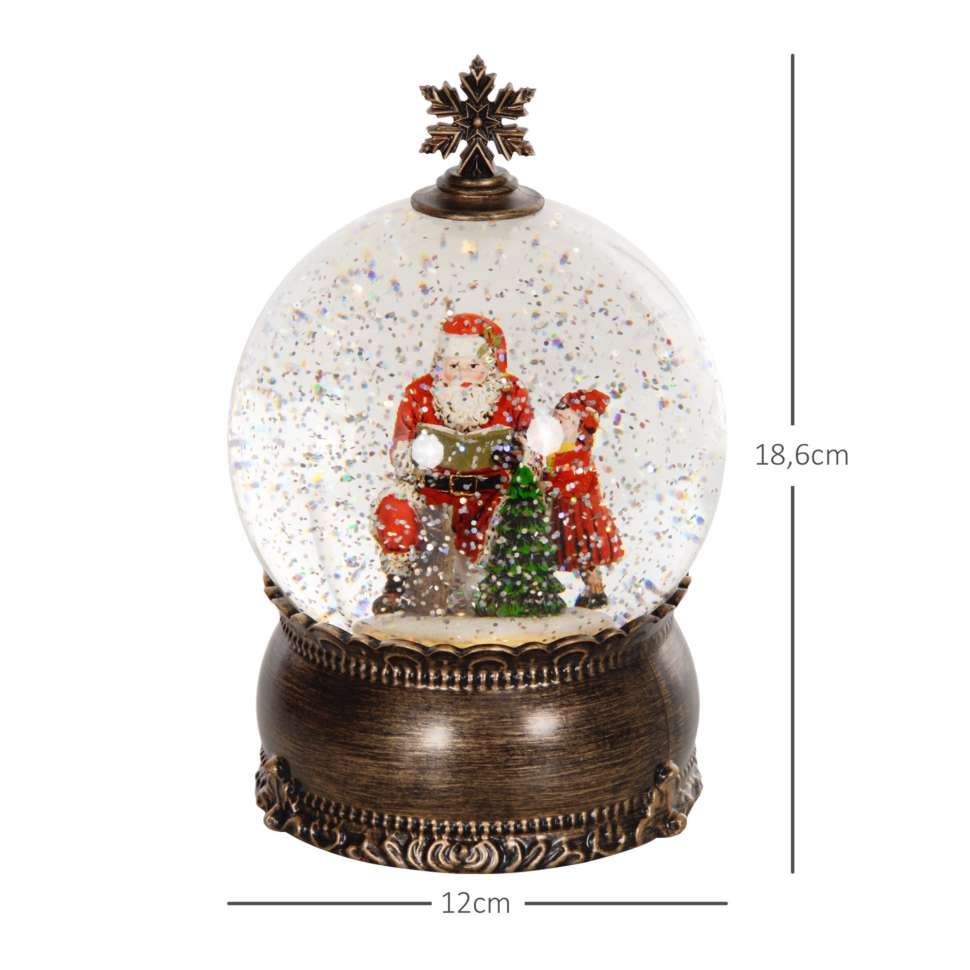 Christmas Snow Globe with Music and Lights Snow Globe with Santa Claus and Child Scene for Christmas Decoration Holiday Gift Bronze