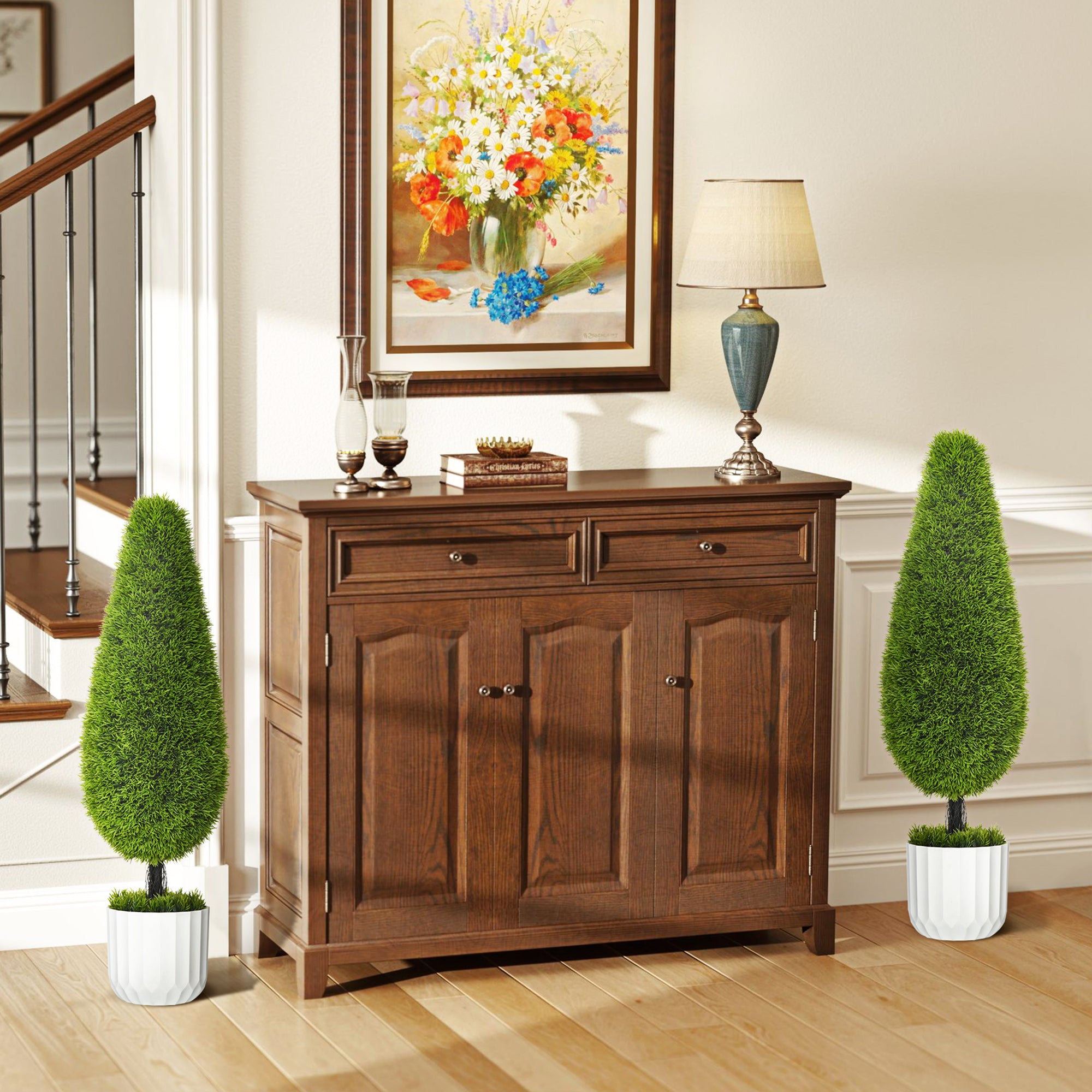 Set of 2 Artificial Cypress Trees 90 cm, Faux Tree with UV Protection, Artificial Plant, Plastic Artificial Plants in Pot, Fake Plant like real for Living Room Bedroom Garden Terrace Gift