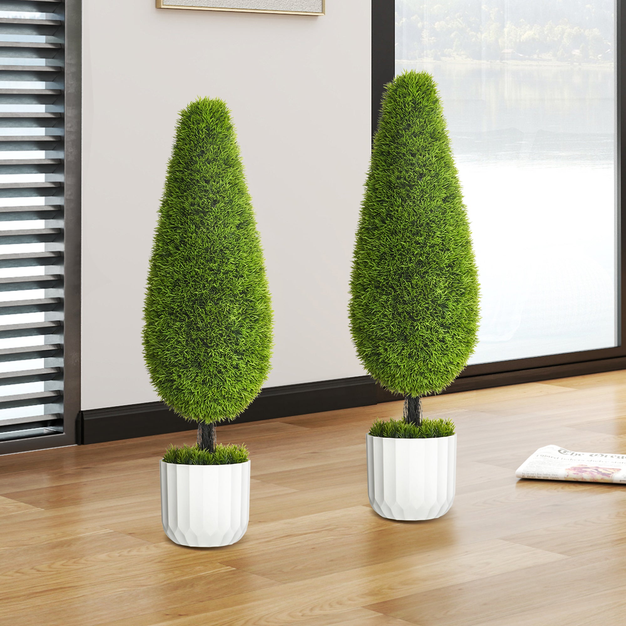 Set of 2 Artificial Cypress Trees 90 cm, Faux Tree with UV Protection, Artificial Plant, Plastic Artificial Plants in Pot, Fake Plant like real for Living Room Bedroom Garden Terrace Gift