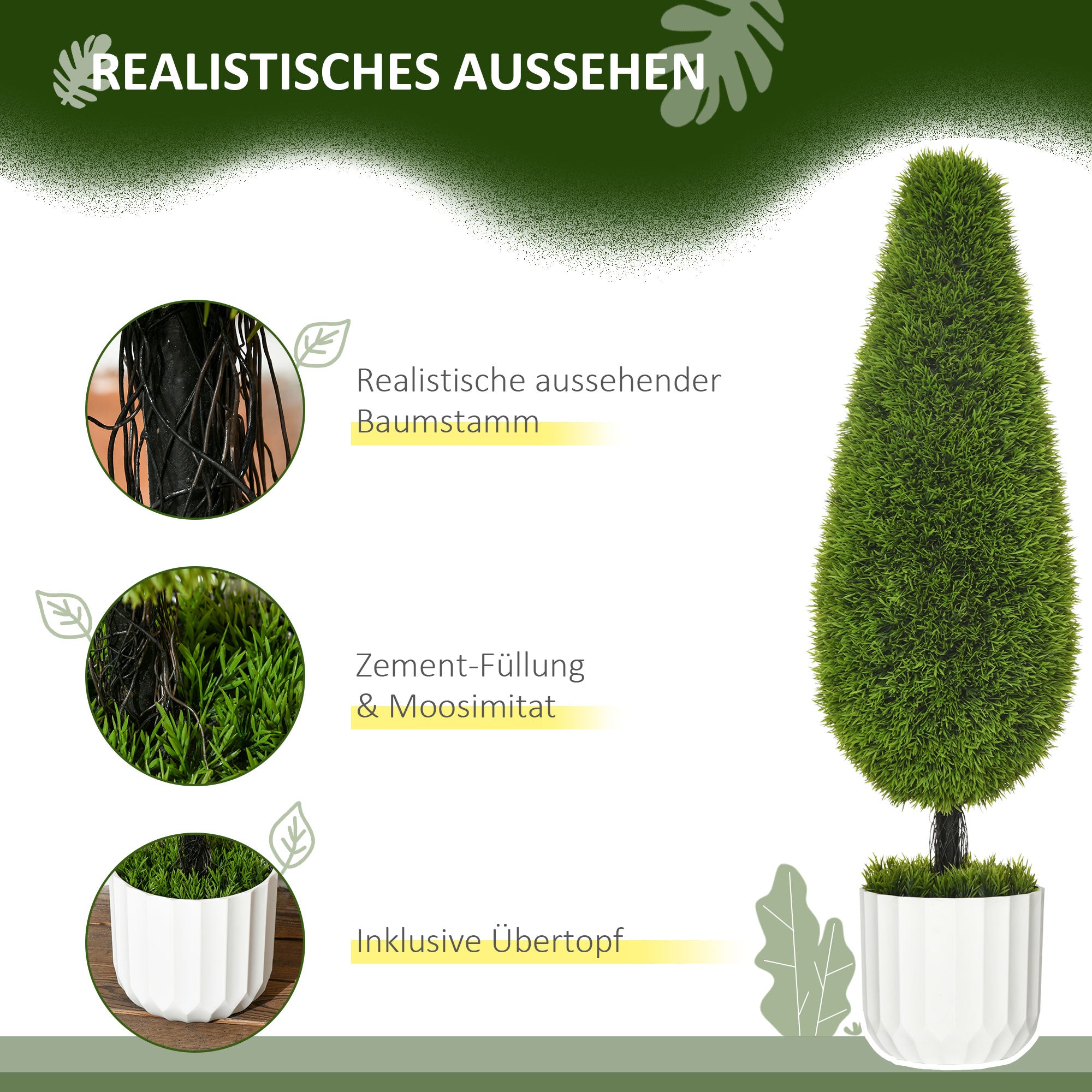 Set of 2 Artificial Cypress Trees 90 cm, Faux Tree with UV Protection, Artificial Plant, Plastic Artificial Plants in Pot, Fake Plant like real for Living Room Bedroom Garden Terrace Gift