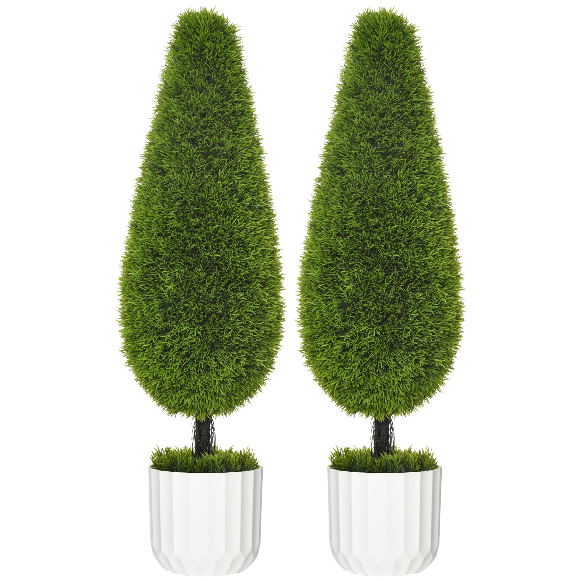 Set of 2 Artificial Cypress Trees 90 cm, Faux Tree with UV Protection, Artificial Plant, Plastic Artificial Plants in Pot, Fake Plant like real for Living Room Bedroom Garden Terrace Gift