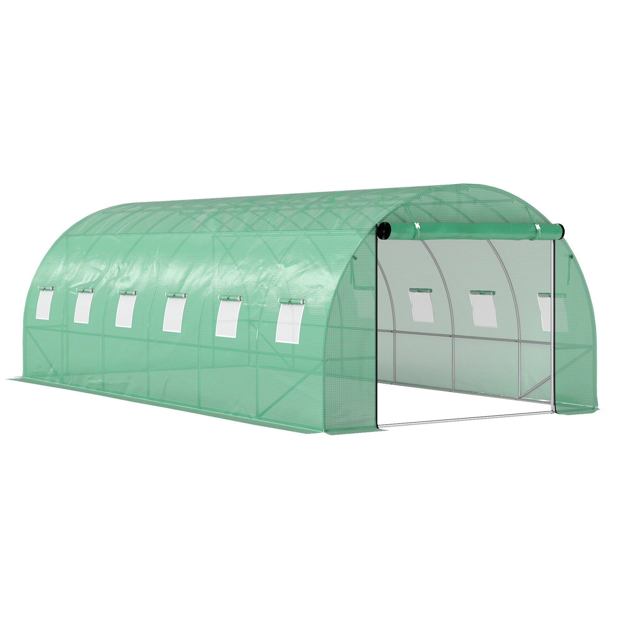 Greenhouse 300x600x200cm Foil Greenhouse Tomato House with Door, 12 Windows, Galvanized Steel Foil Tunnel, 170g/m² PE, Stable Plant Tunnel, Greenhouse incl. Ground Anchors & Ropes, Green