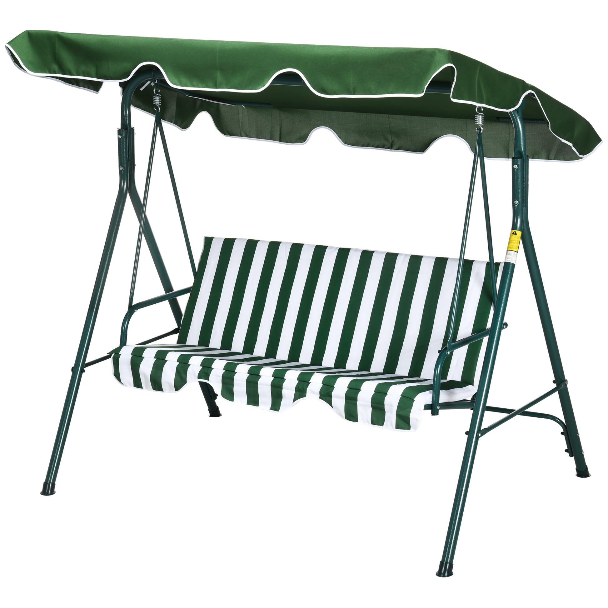 3-Seater Outdoor Garden Swing Chair with Adjustable Canopy and Steel Frame for Balcony, Terrace, Patio Load 240 kg 172x110x153 cm Green Stripe