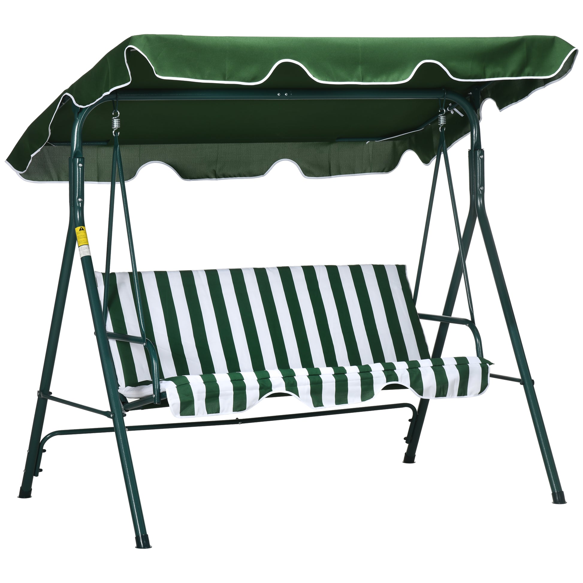 3-Seater Outdoor Garden Swing Chair with Adjustable Canopy and Steel Frame for Balcony, Terrace, Patio Load 240 kg 172x110x153 cm Green Stripe