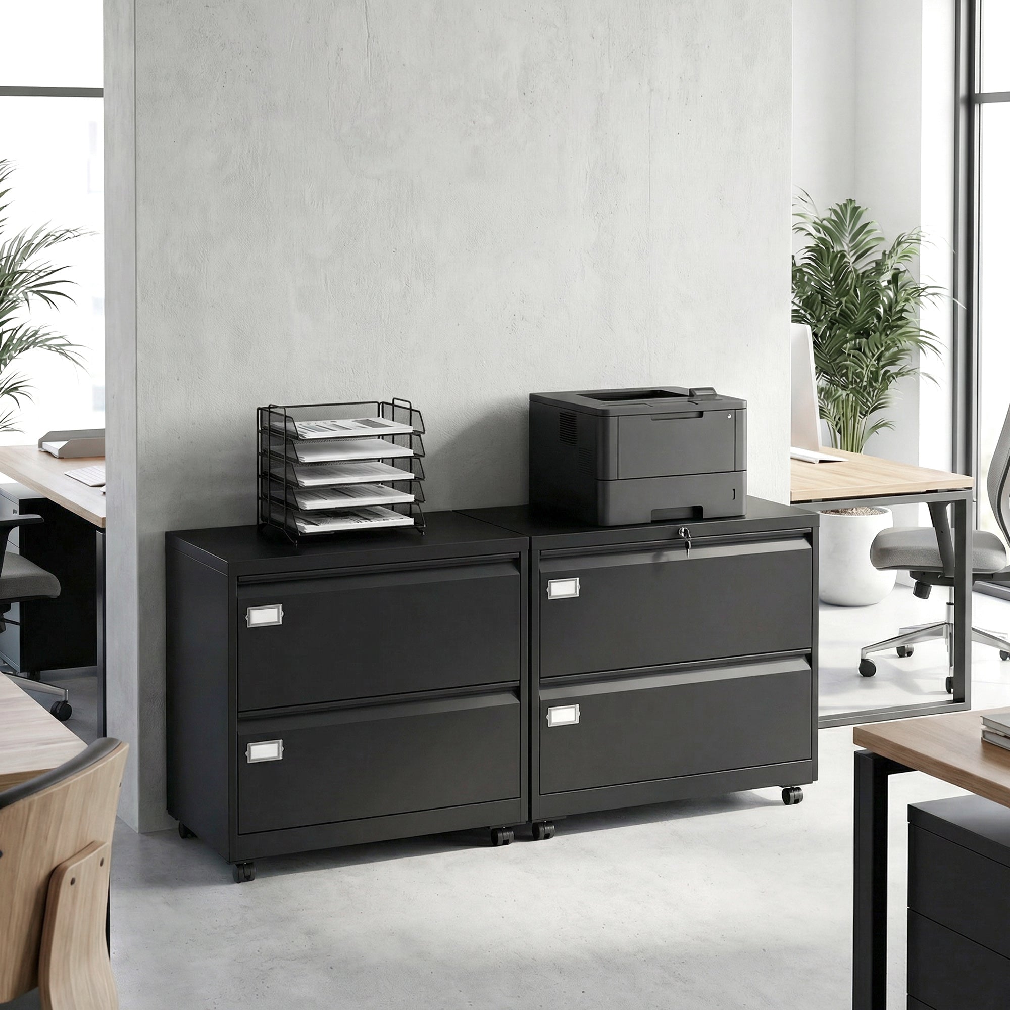 Mobile 2-Drawer Lockable Filing Cabinet with Adjustable Hanging Rails, Steel File Cabinet for Office & Home, Black, 35.4 x 15.7 x 30.5 in