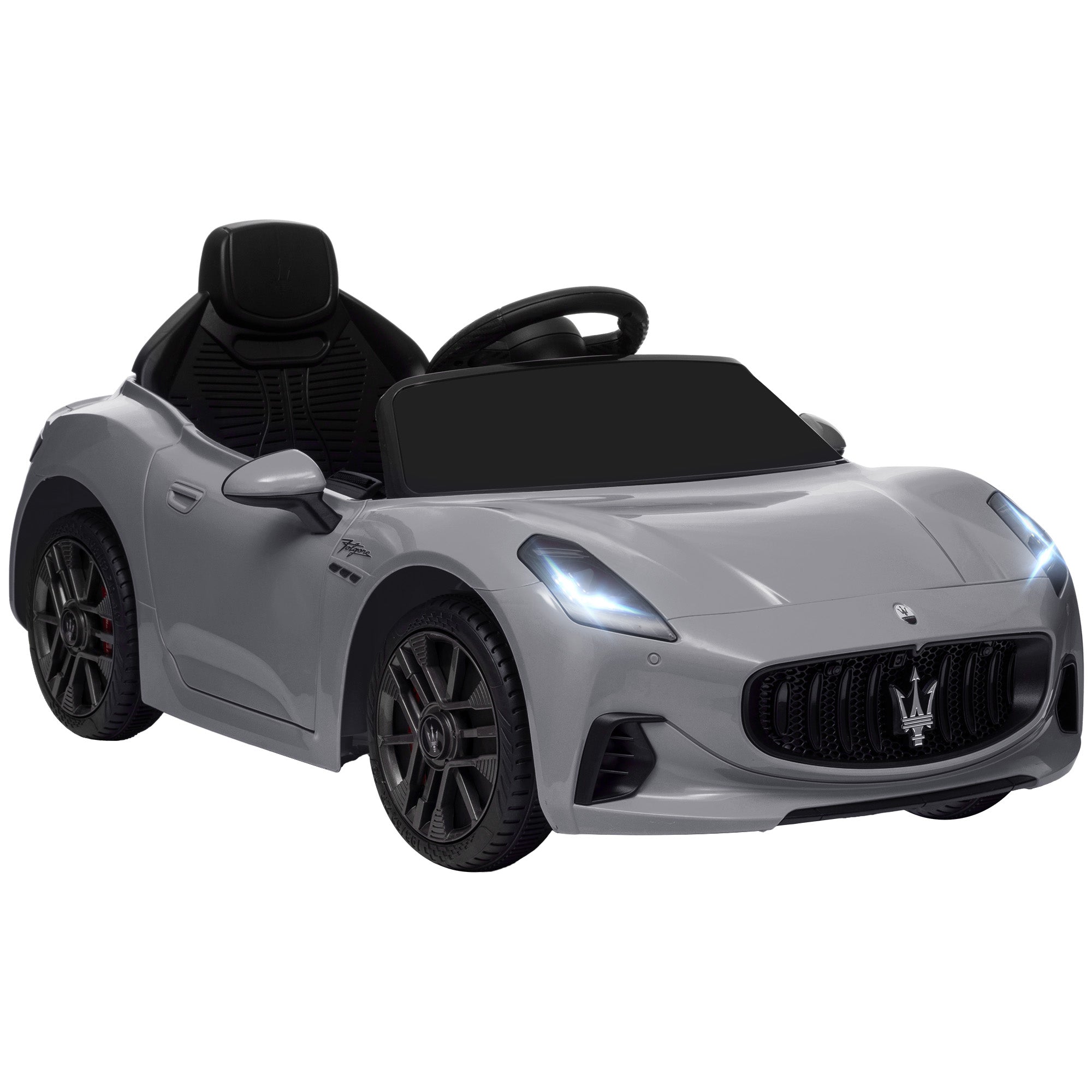 Kids Electric Car 12V Children's Car with 2.4 GHz Remote Control, 2 Motors, Kids Vehicle with Horn, LED, Music, Soft Start, Electric Vehicle with Training Wheel, for 3-5 Year Olds, Gray