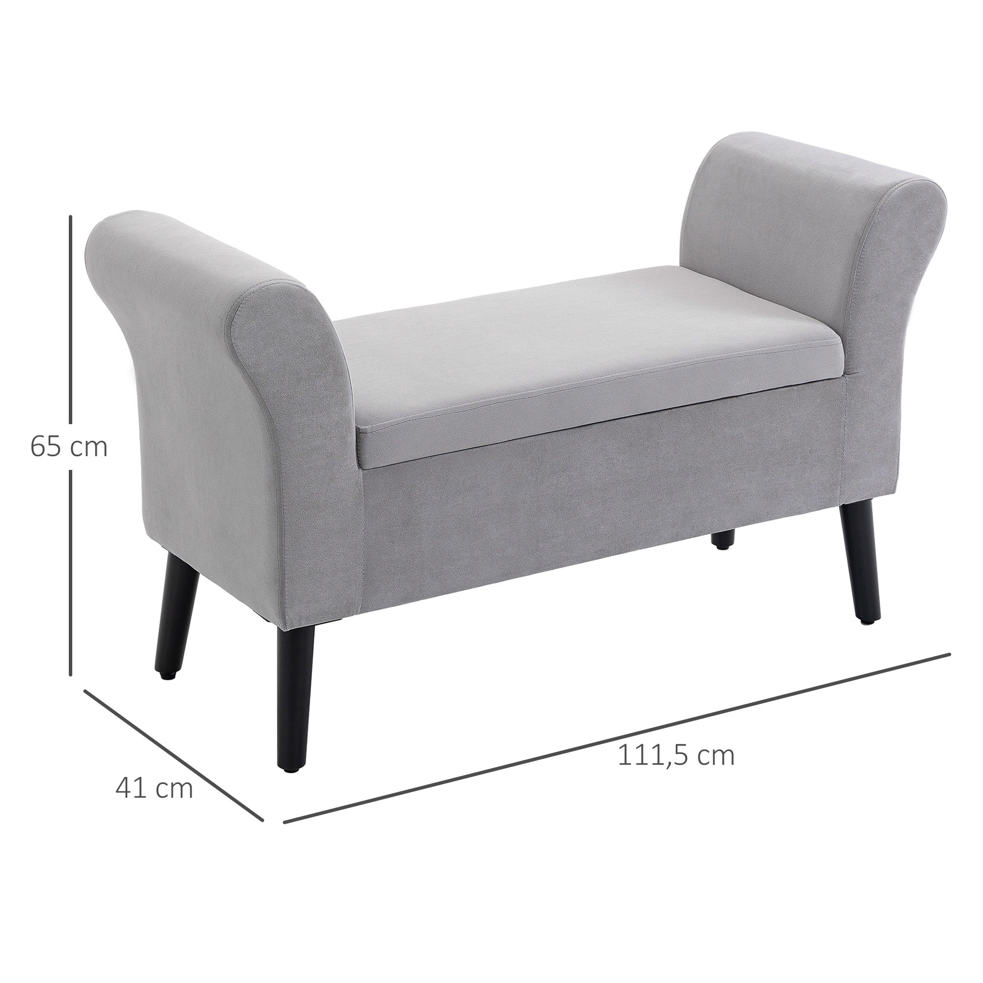 Storage Bench for Bedroom Upholstered Bench with Flip Top Armrests and Wooden Legs for Living Room 111.5x41x65 cm Light Gray