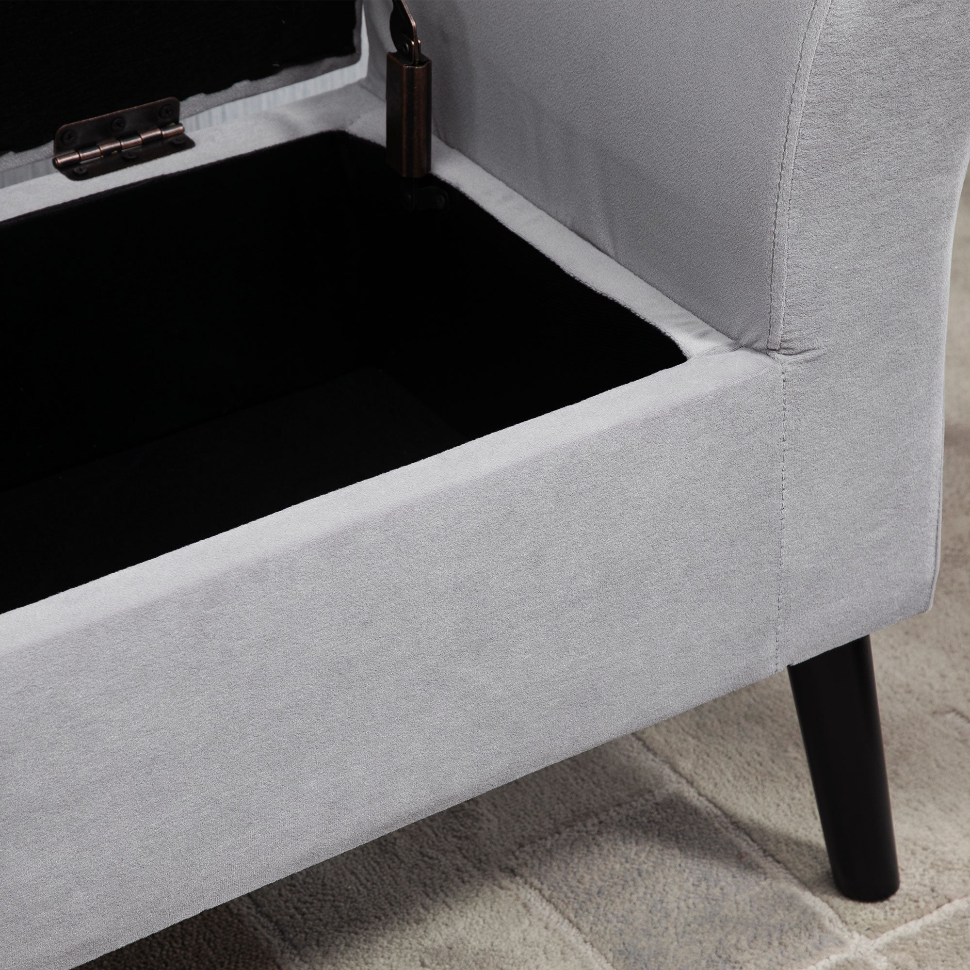 Storage Bench for Bedroom Upholstered Bench with Flip Top Armrests and Wooden Legs for Living Room 111.5x41x65 cm Light Gray