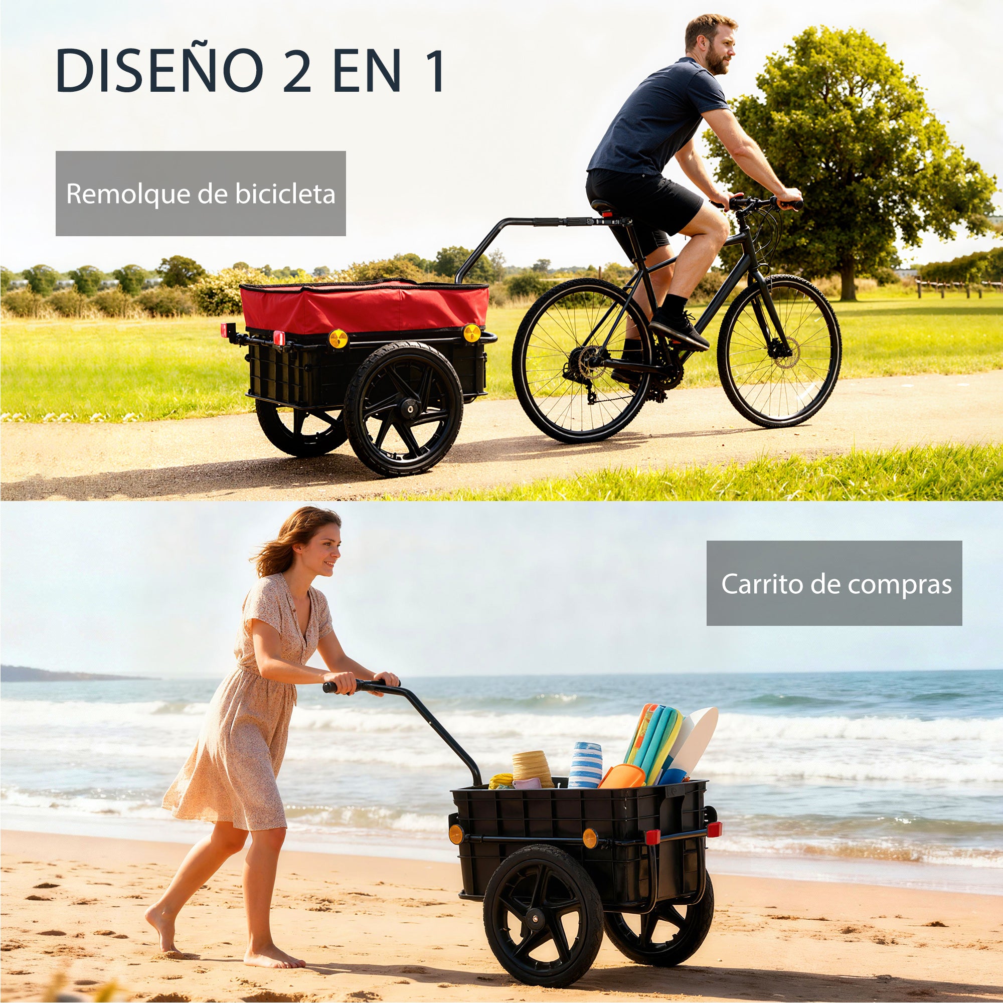 Bicycle Cargo Trailer 40 kg — Hand Cart with Waterproof Oxford Cover, Reflectors, Steel Frame & Handles, 144 x 59 x 80 cm, Red & Black