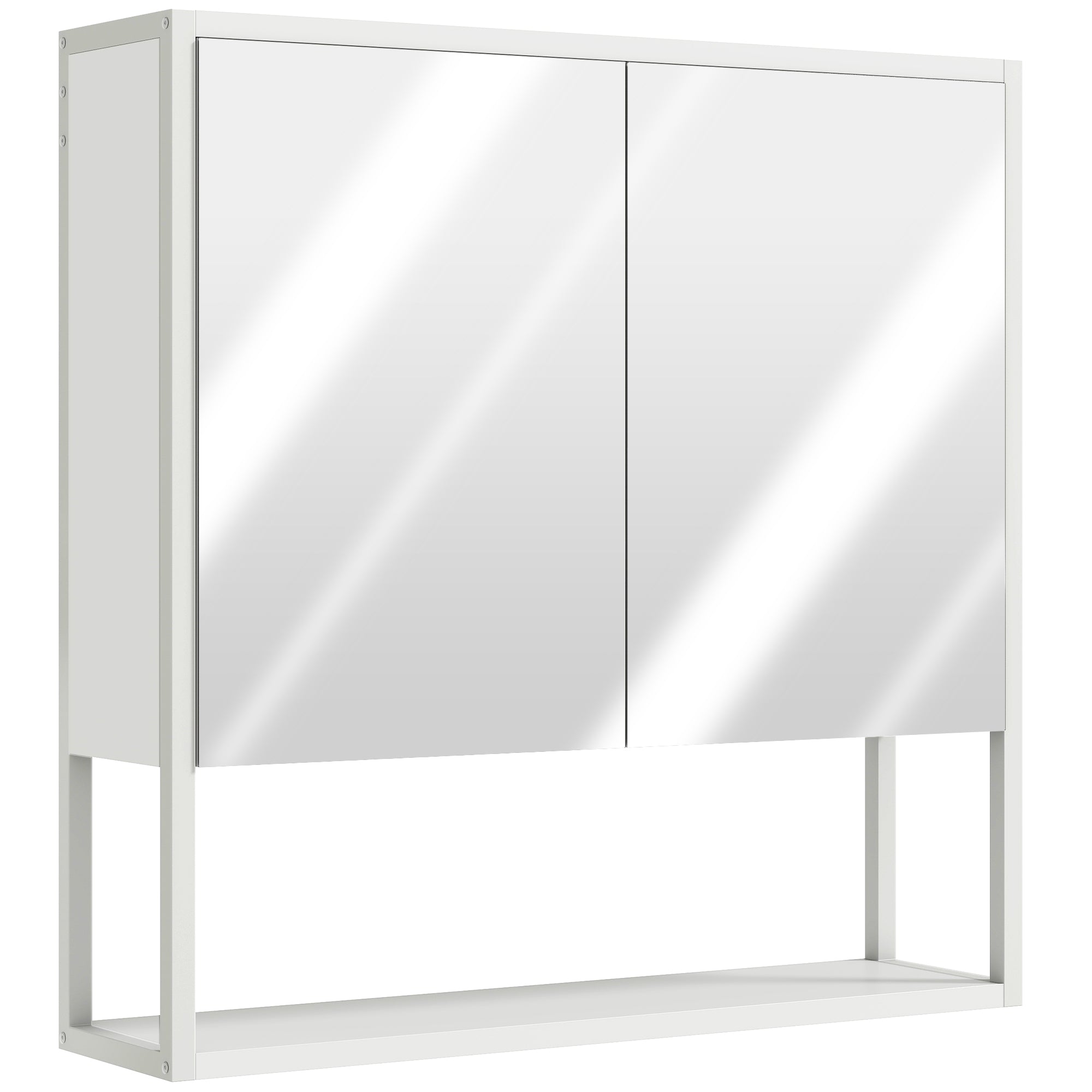 Mirrored Wall Bathroom Cabinet, 60 x 16 x 60 cm (23.6 x 6.3 x 23.6 in) — 2 Mirrored Doors, Adjustable Interior Shelf & Open Shelf, White