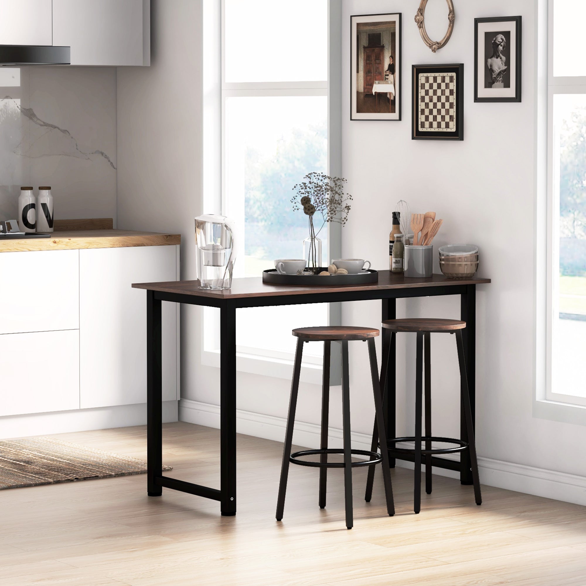 Bar Stool, Set of 2 Bar Chairs with Footrest, Counter Stool with Steel Frame, Counter Chair in Industrial Design, Kitchen Chair for Dining Room, Living Room, Rustic Brown