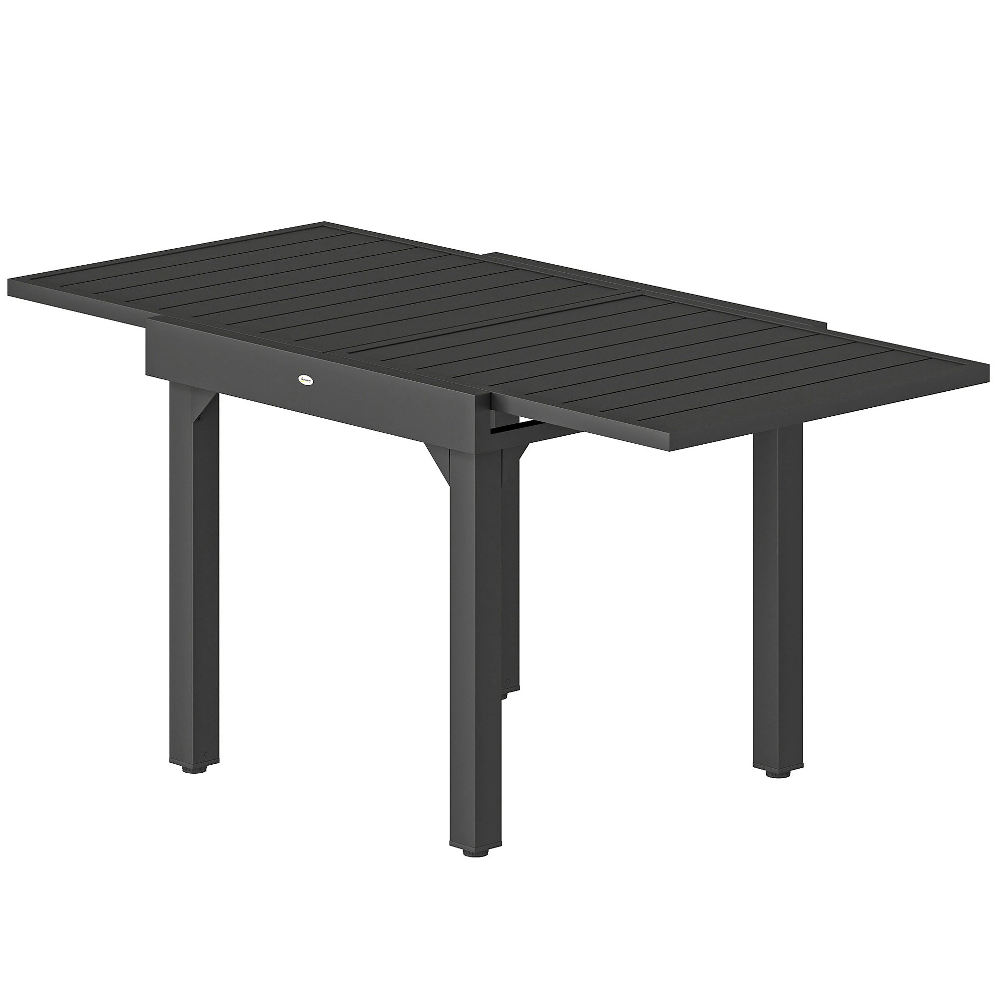 Extendable Garden Dining Table, 31.5–63 in (80–160 cm) Adjustable Outdoor Table, Aluminum Slatted Top, 154 lb Capacity, Rectangular for 4–6 People, Patio/Terrace, Black