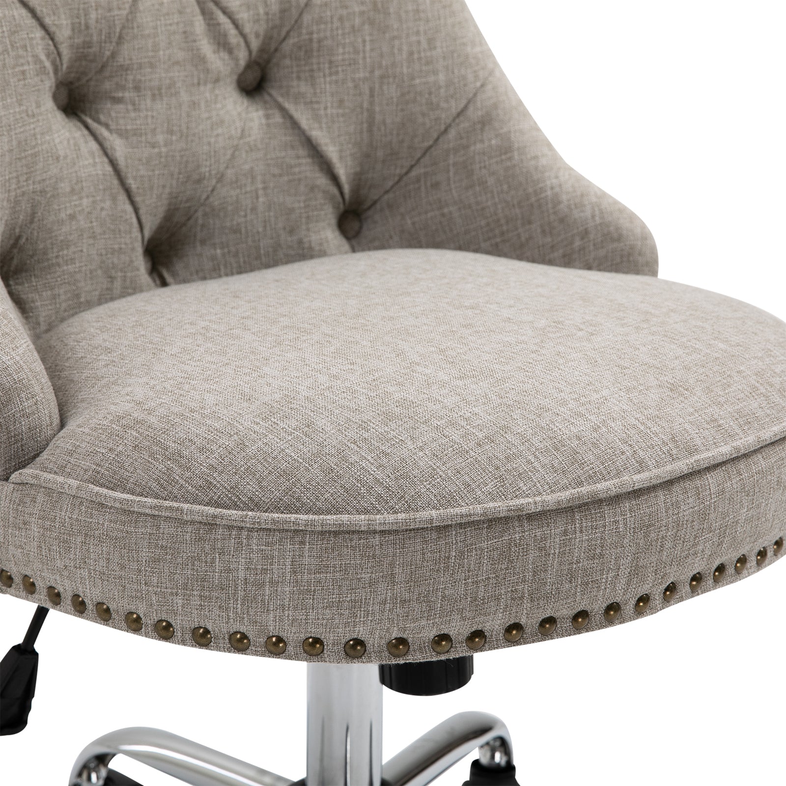 Swivel Chair with Casters Upholstered Office Chair 360° Swivel Height Adjustable Linen Metal Gray 54 x 65.5 x (84-91) cm