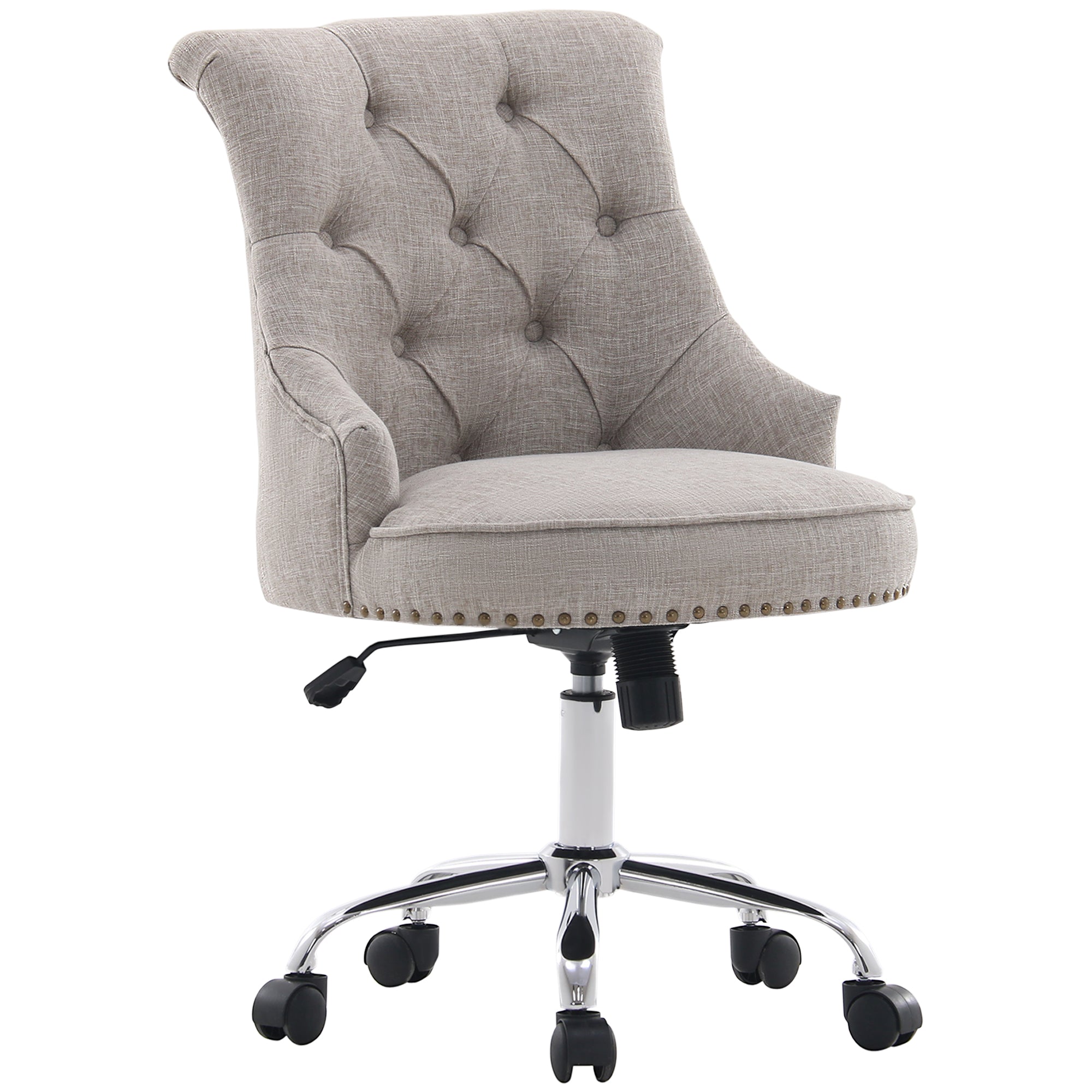 Swivel Chair with Casters Upholstered Office Chair 360° Swivel Height Adjustable Linen Metal Gray 54 x 65.5 x (84-91) cm