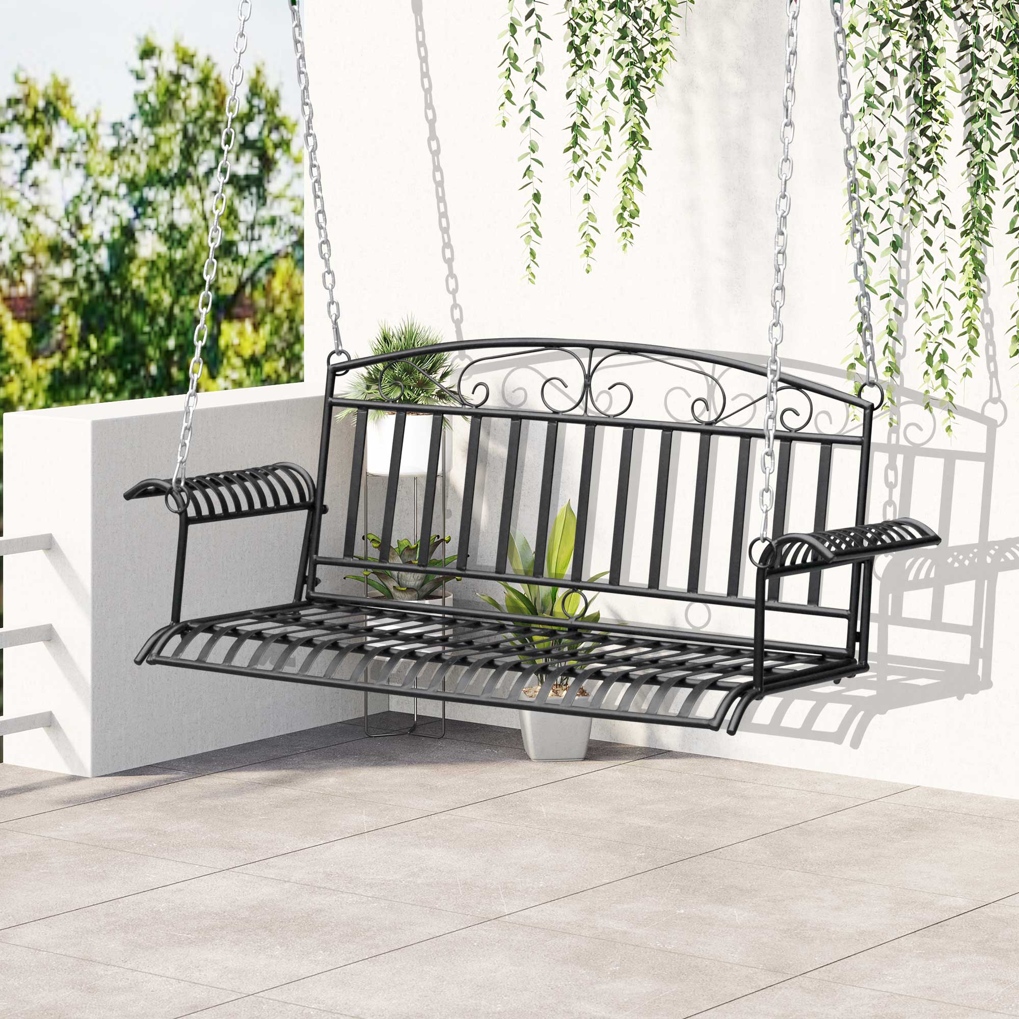 2-Seater Hanging Garden Bench in Metal dim. 137L x 58W x 52H cm Black