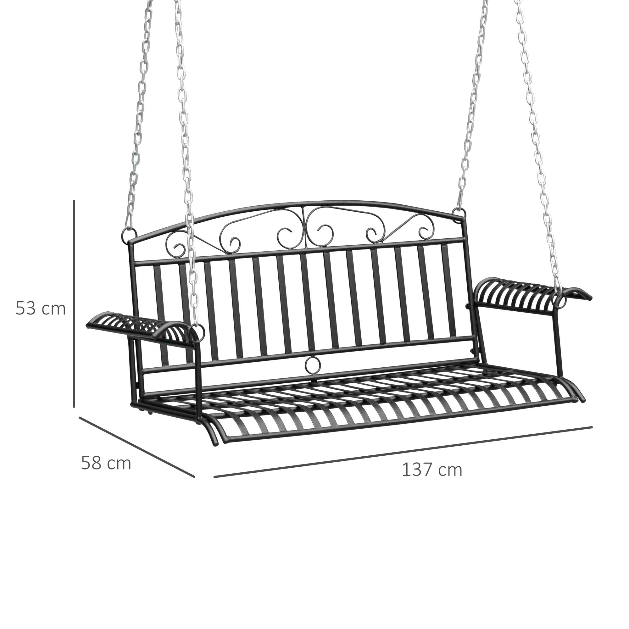 2-Seater Hanging Garden Bench in Metal dim. 137L x 58W x 52H cm Black