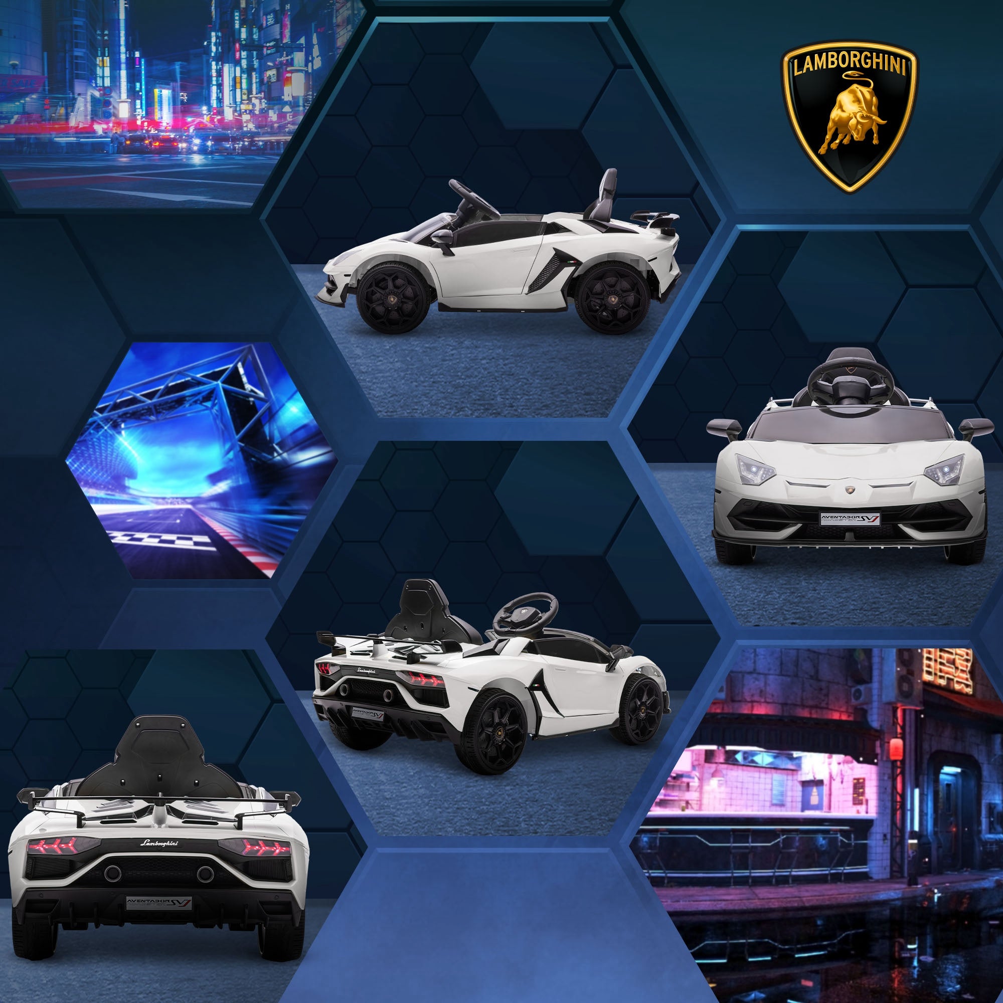 Children's Electric Car LAMBORGHINI AVENTADOR SVJ ROADSTER 12V Kids Car with 2.4G Remote Control, 2 Motors, Children's Vehicle with MP3 Horn, Music, Soft Start, Electric Vehicle for 3-5 Years Kids, White