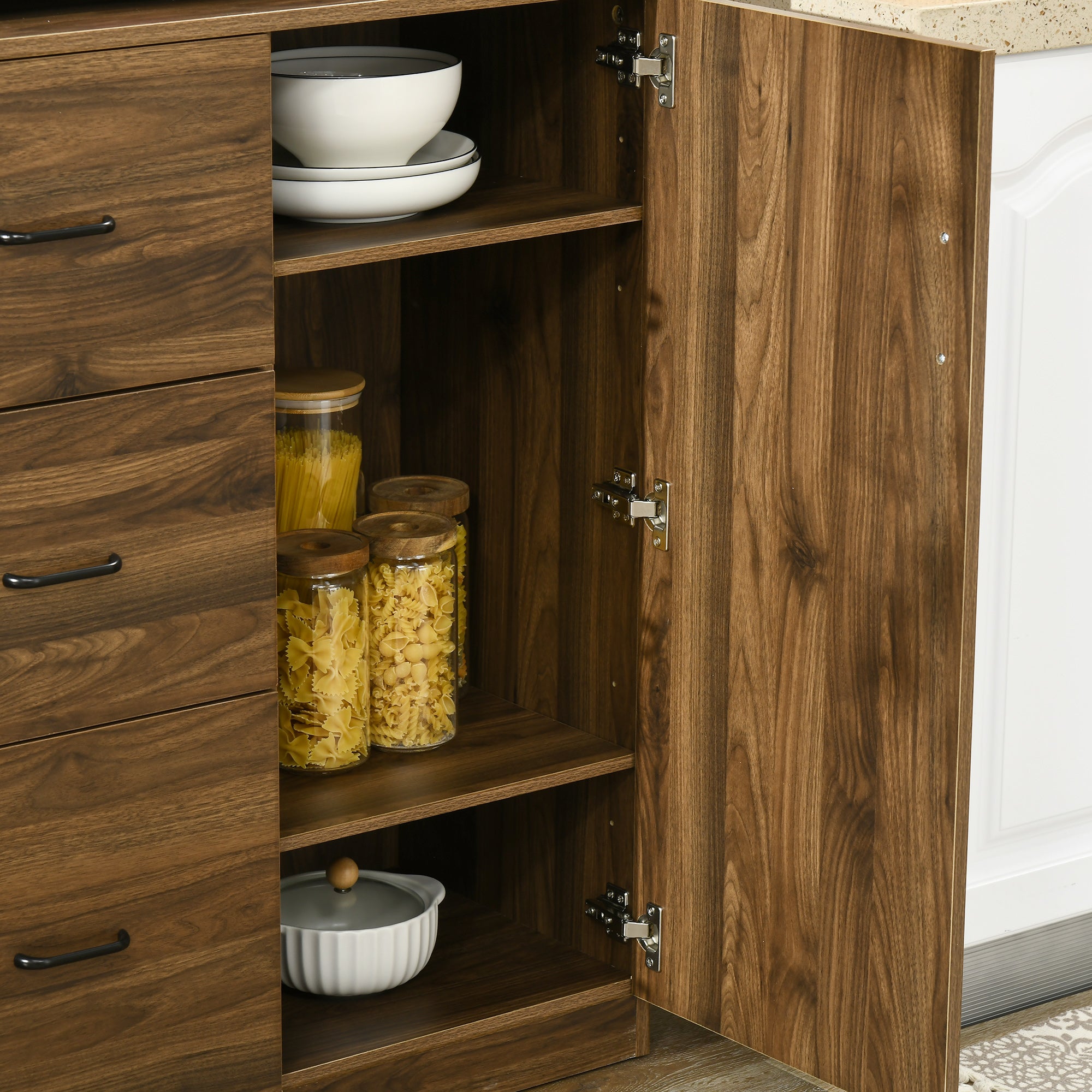 Modern Credenza with 3 Drawers and Cabinets, Kitchen and Living Room Pantry Storage in Wood, 80x40x178cm, Walnut