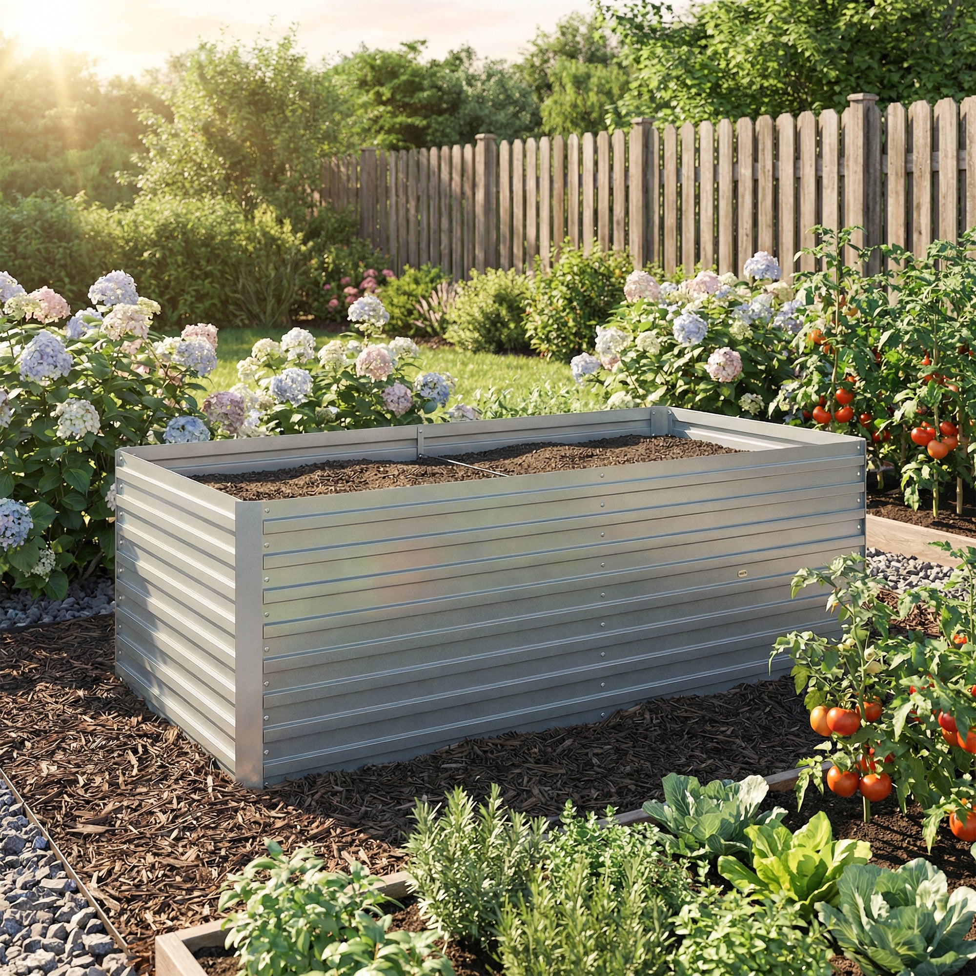 Galvanized Steel Raised Bed 2-Pack 180 x 90 x 60 cm (71 x 35 x 24 in) — Rectangular Deep Planters with Support Rods, Open Bottom, Gloves, Raised Bed Kit for Vegetables, Fruit, Flowers, Herbs — Silver