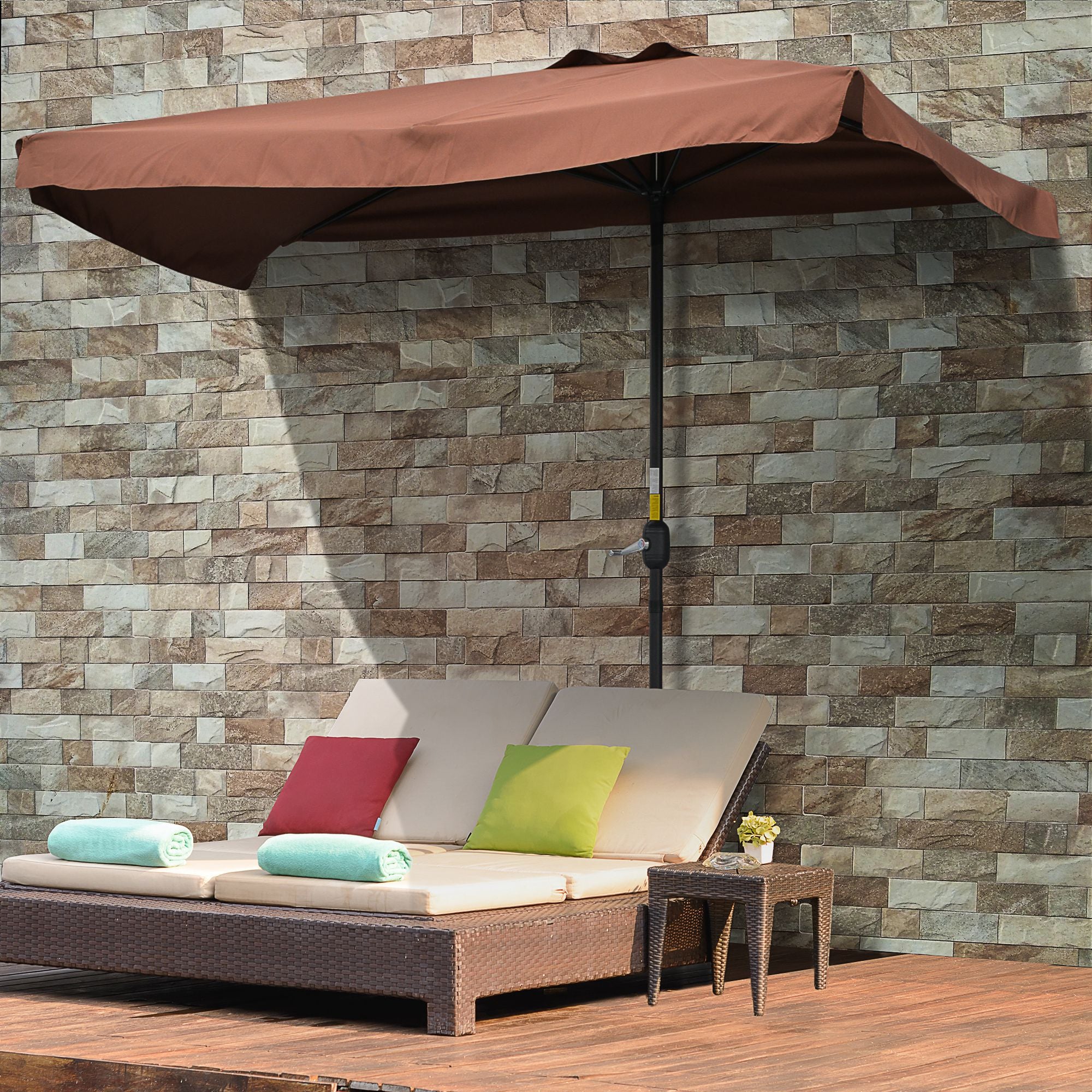 Half Umbrella - Balcony Parasol 5 Metal Struts 2.3 x 1.3 x 2.49 m High-Density Polyester Chocolate