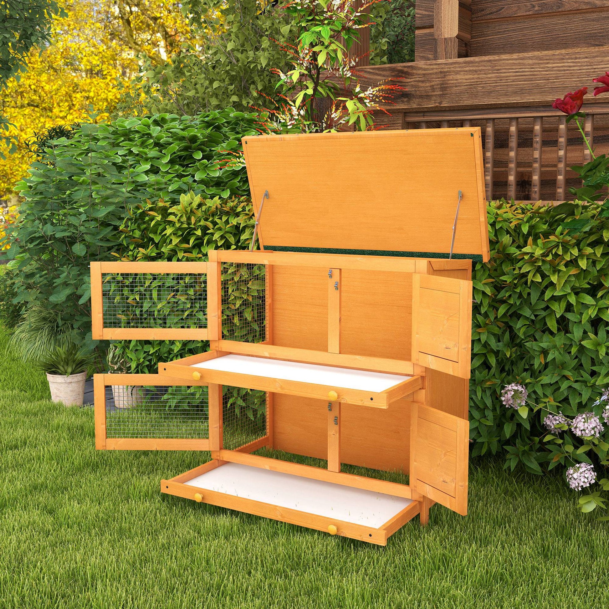 Small Animal Hutch Dwarf Rabbit Hutch with Asphalt Roof Small Animal House Guinea Pig Hutch double-decker Animal Hutch Outdoor Weatherproof Fir Wood Yellow 90 x 45 x 90 cm