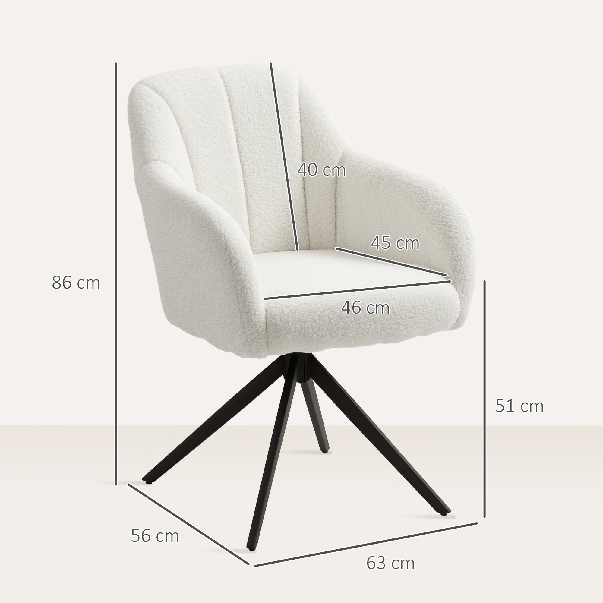 Swivel Lounge Chair Relaxing Bedroom Chair Padded Comfort Steel Legs Ted Fleece Fabric for Living Room Bedroom Office White