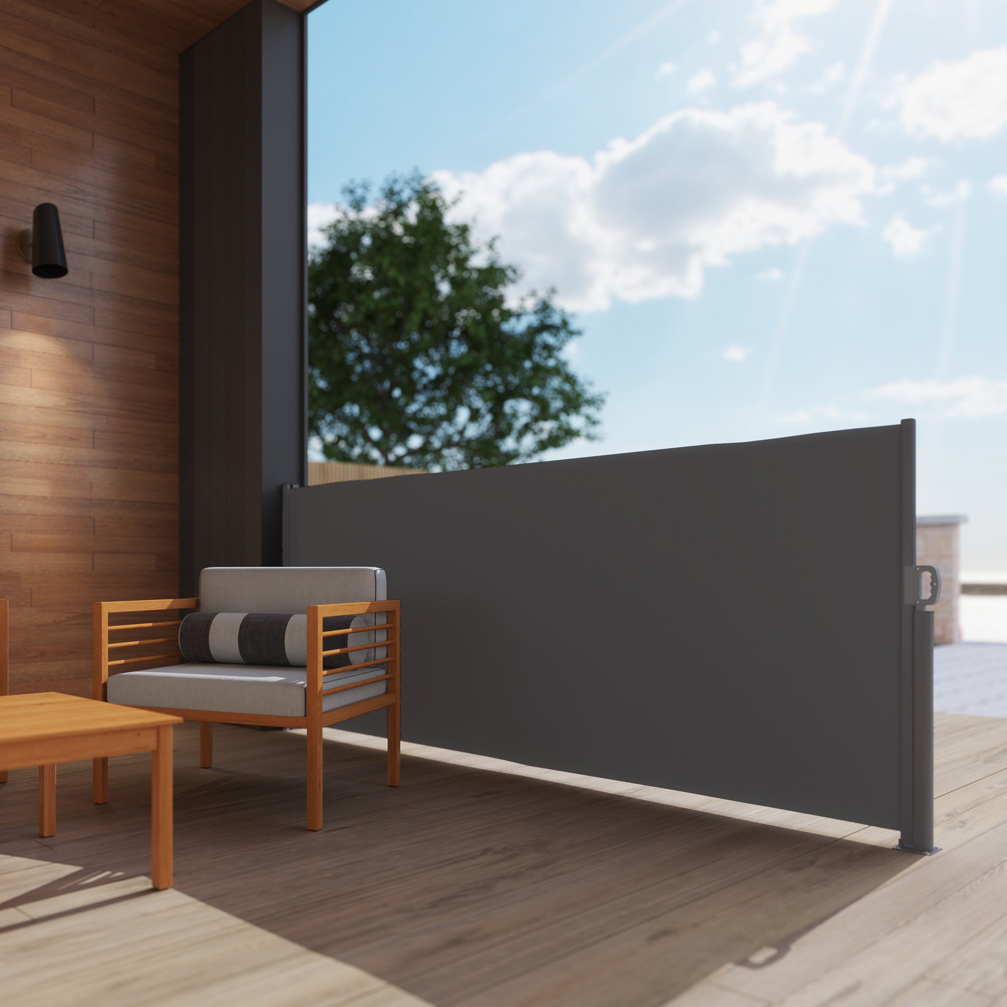 Retractable Side Awning - Privacy Screen with Wall Mount - Coated Side Awning - Windbreak 300x140cm - Awning for Balcony, Terrace, Garden Dark Gray