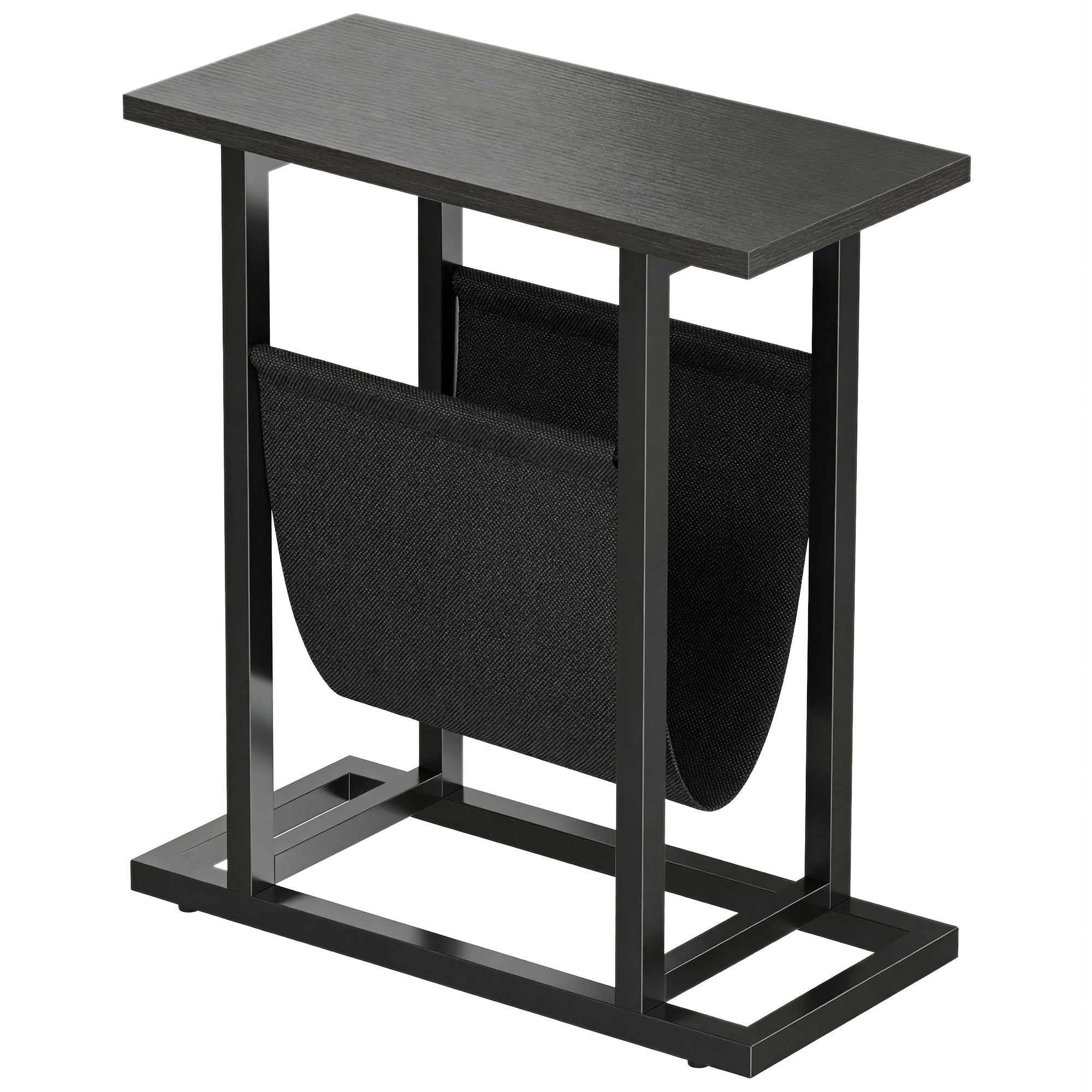 Side Table/Nightstand with Fabric Pocket, Steel Frame End Table for Living Room & Bedroom, 19.3 x 7.5 x 21.7 in, Black