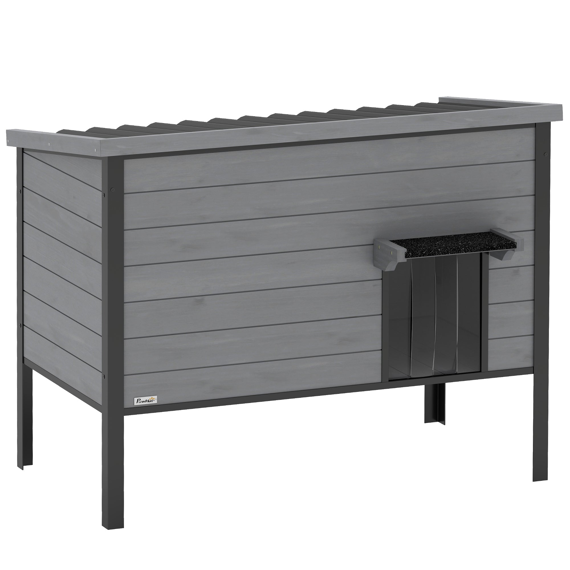 Weatherproof Wooden Cat House with Hinged Roof & Removable Floor, 33.5 x 21.7 x 27.6 in – Indoor/Outdoor Cat Den for 1–2 Cats (up to 26.5 lb each), Light Gray