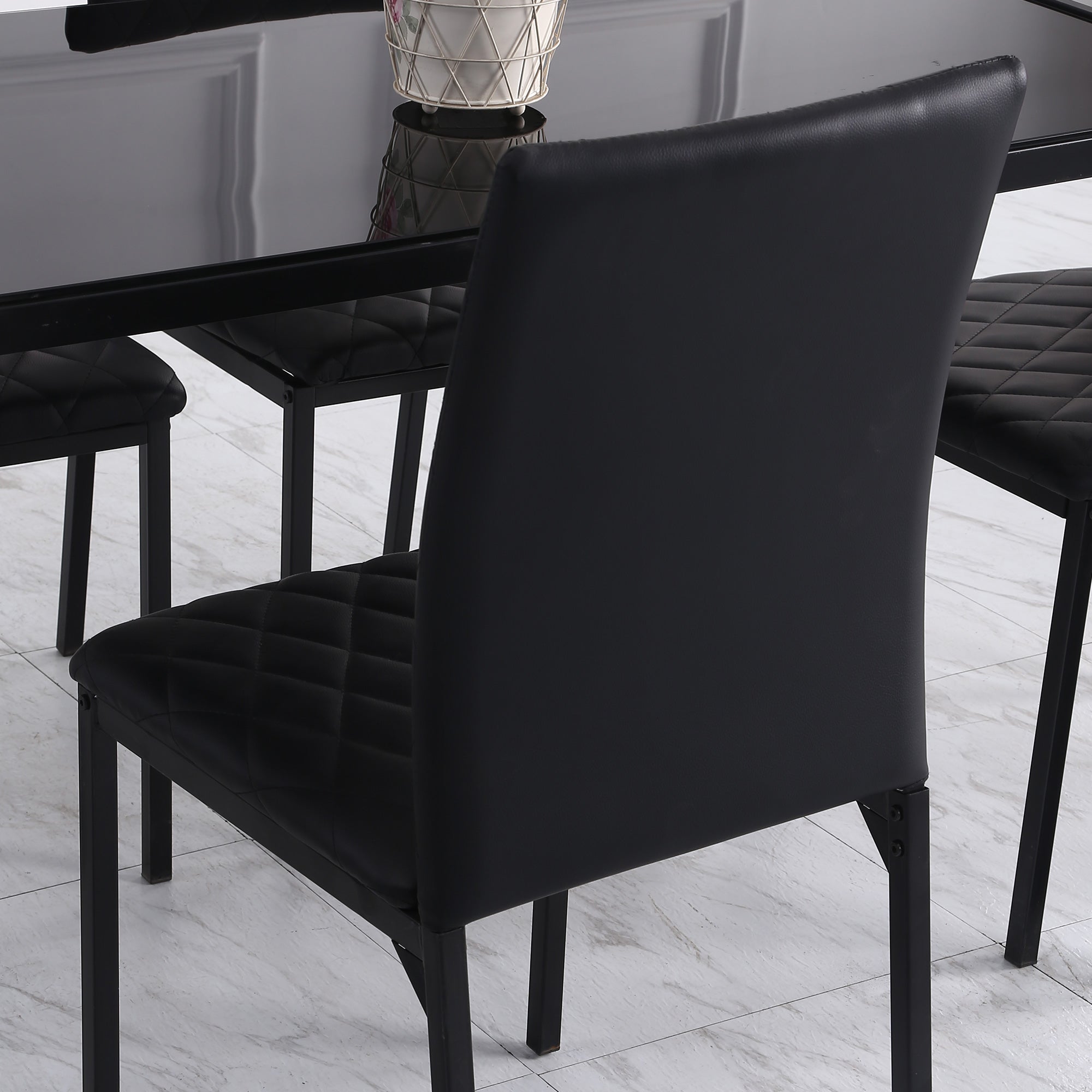 Dining Chairs Set of 4 Kitchen Chairs with Backrest, Faux Leather, Living Room Chairs with Foot Pad, Chairs, Padded Chairs with Steel Legs for Dining Table, Black