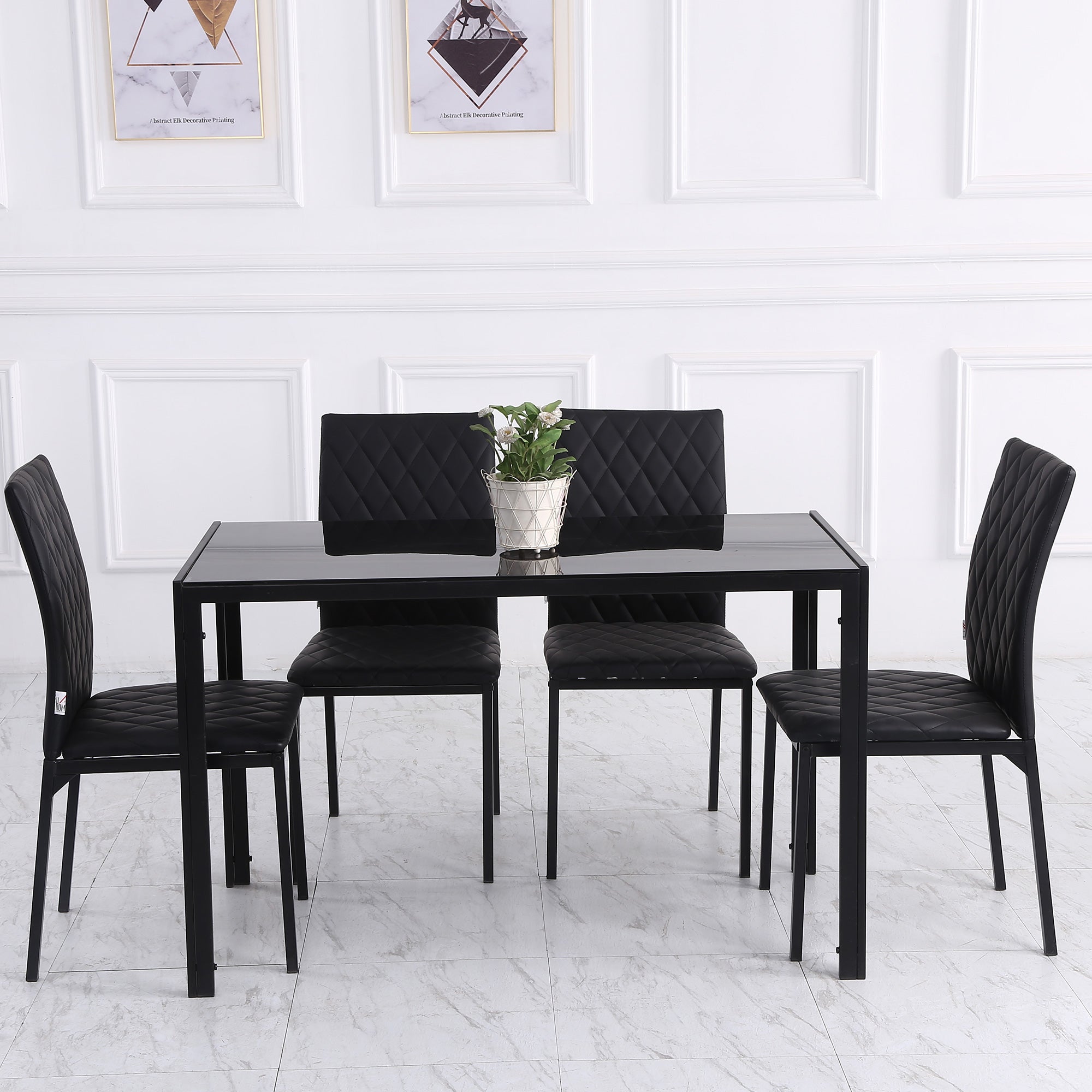 Dining Chairs Set of 4 Kitchen Chairs with Backrest, Faux Leather, Living Room Chairs with Foot Pad, Chairs, Padded Chairs with Steel Legs for Dining Table, Black