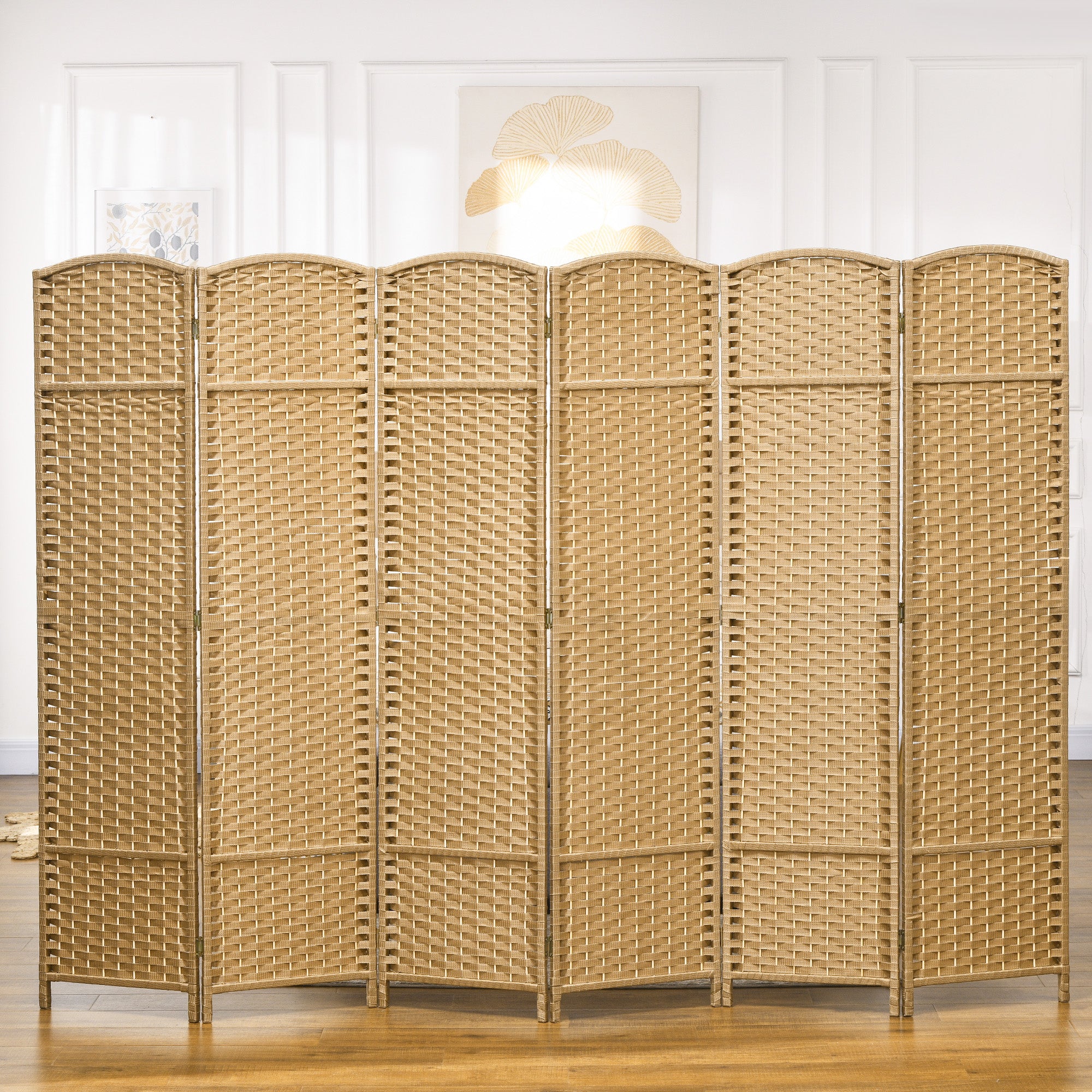 6 Panel 240 x 170 cm Bamboo Room Divider Folding Screen Privacy Screen for Living Room Natural