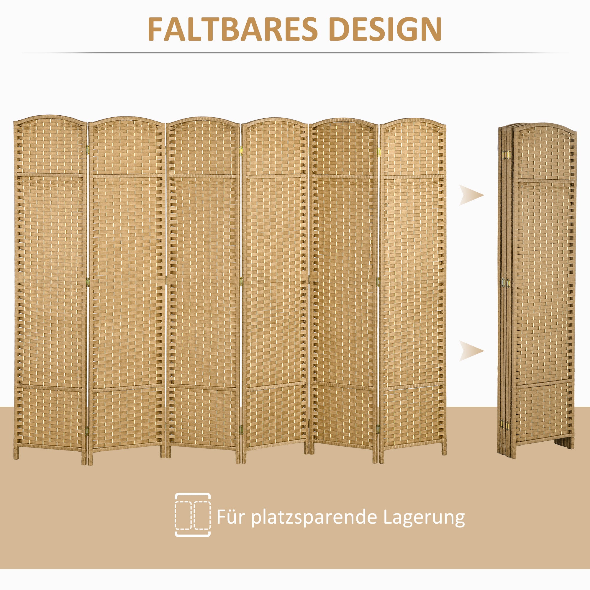 6 Panel 240 x 170 cm Bamboo Room Divider Folding Screen Privacy Screen for Living Room Natural